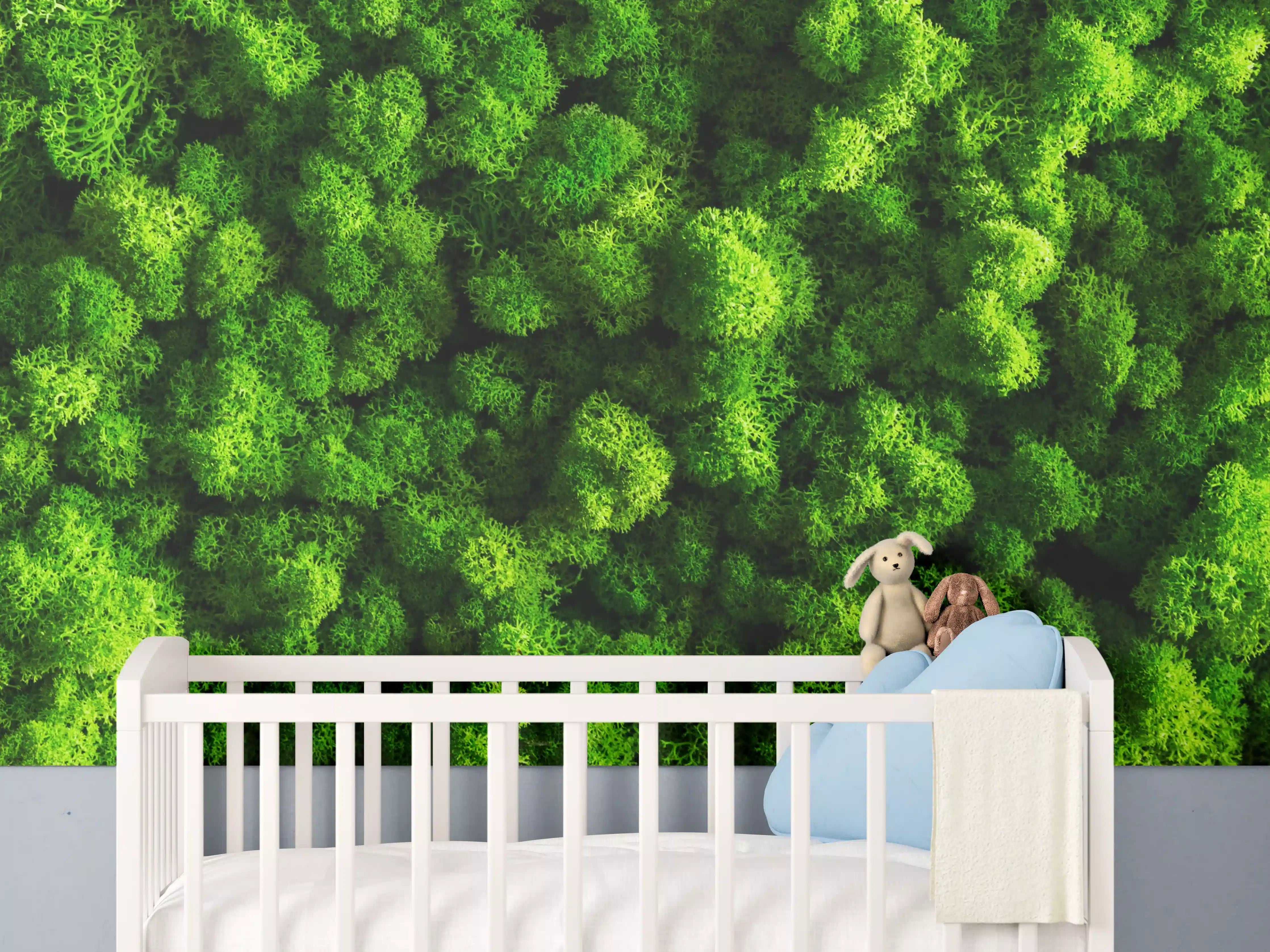 Babyzimmer Wandgestaltung - Grünes Moosdickicht im Nahbereich