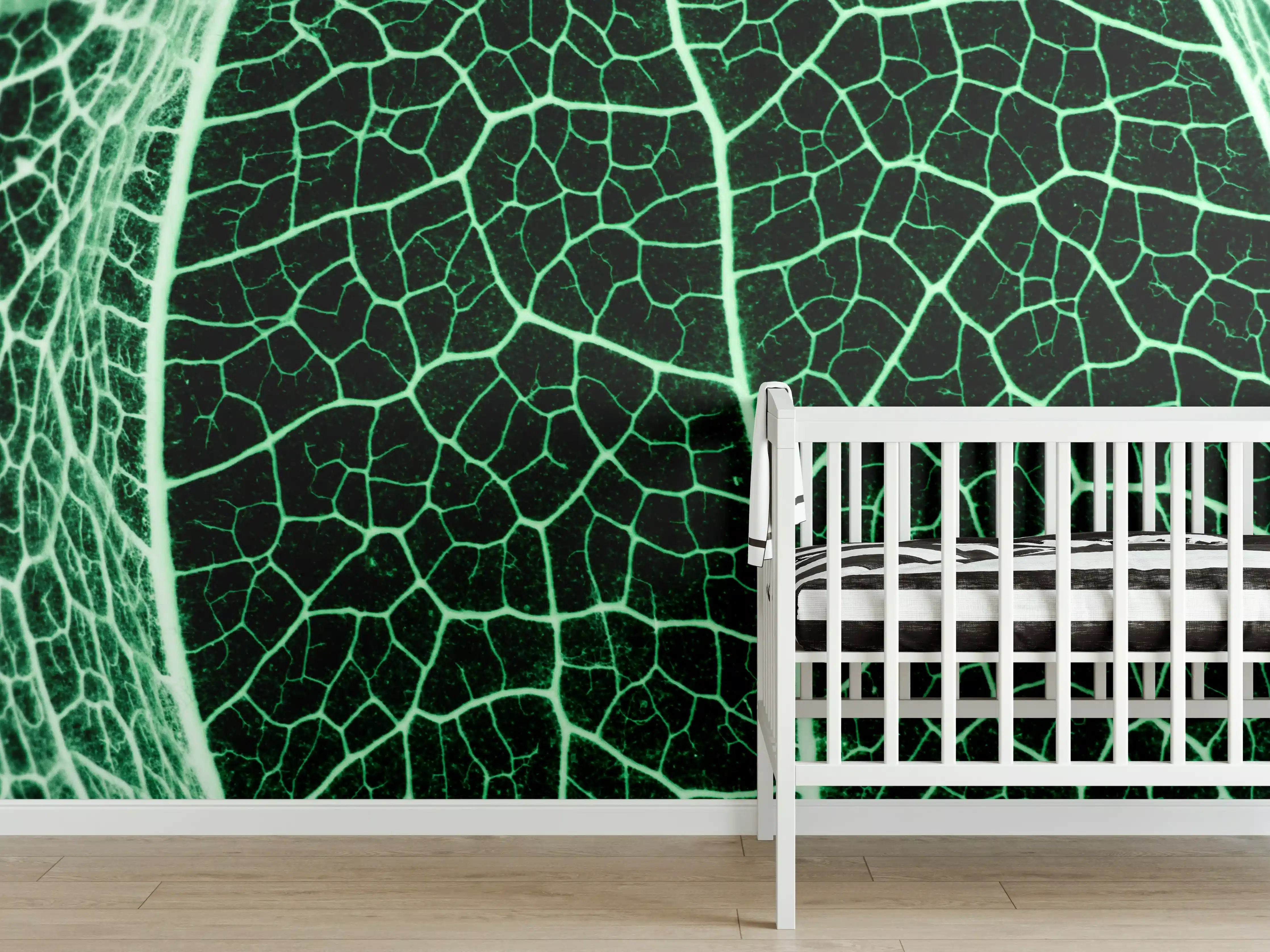 Babyzimmer Wandgestaltung - Grünliche Blatttextur im Detail