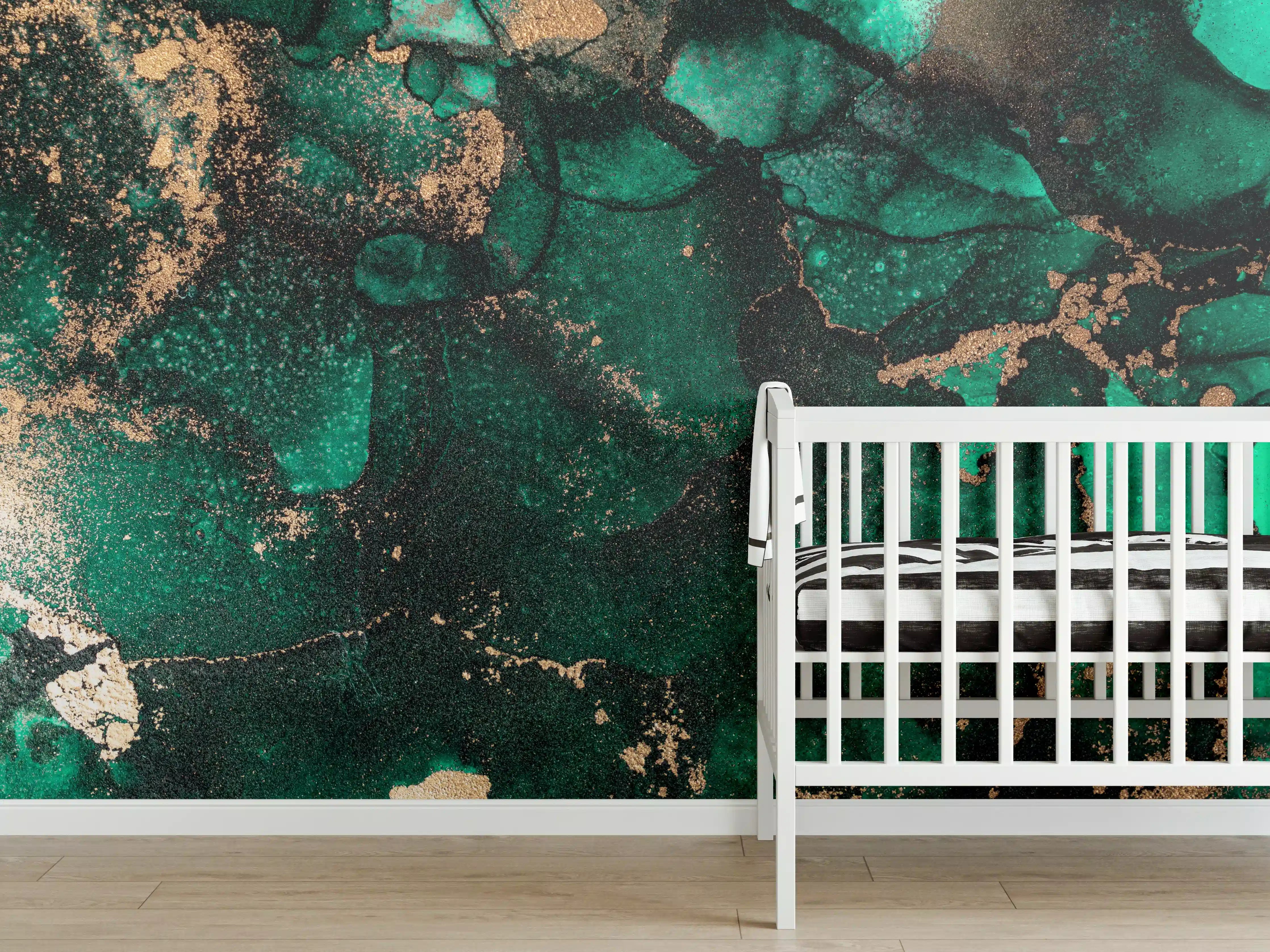 Babyzimmer Wandgestaltung - Grünliche Marmor Wandtextur - Flüssigmalerei