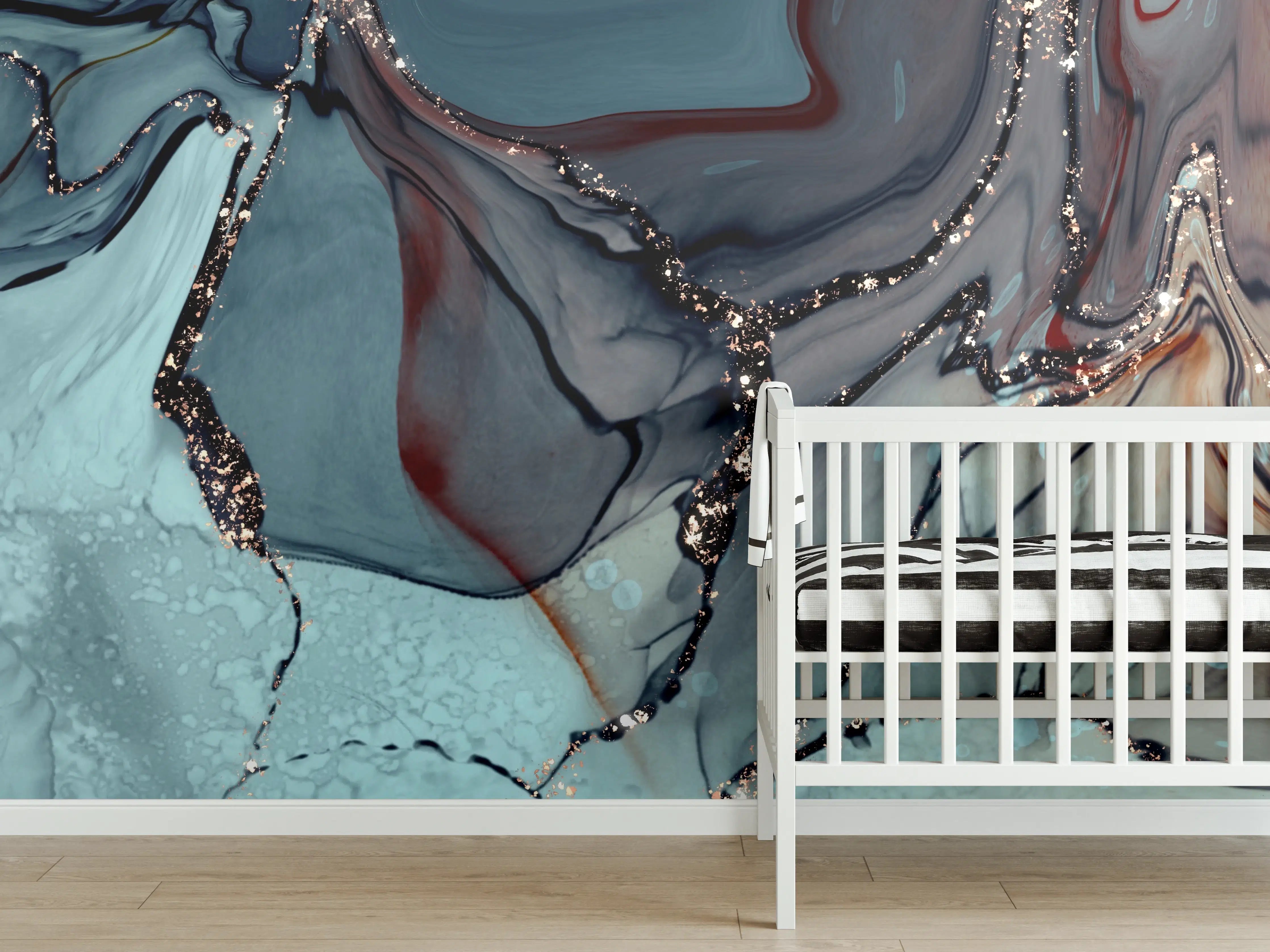 Babyzimmer Wandgestaltung - Grünliche Tinte mit Goldelementen