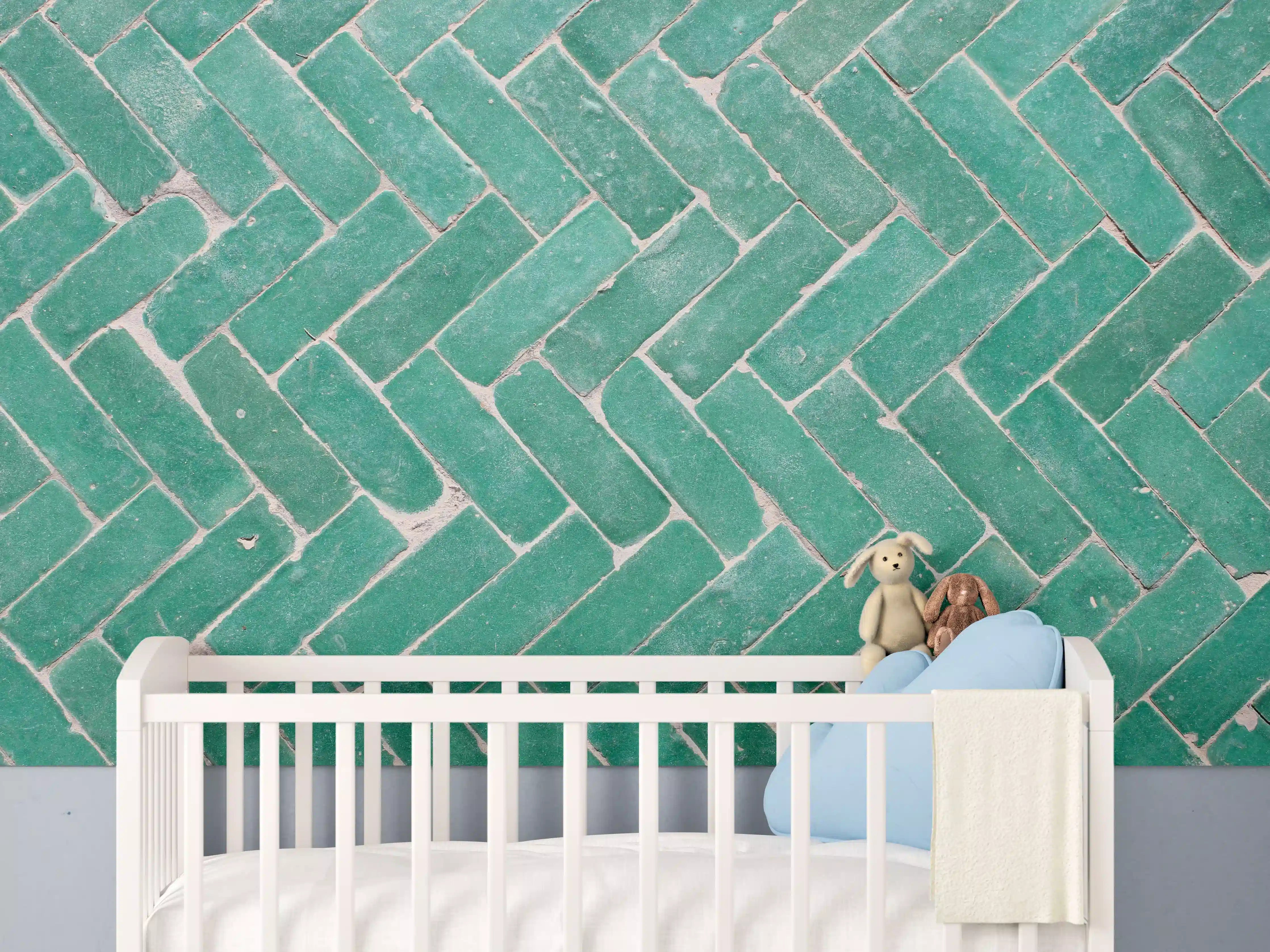 Babyzimmer Wandgestaltung - Grünliche Ziegelstein Textur