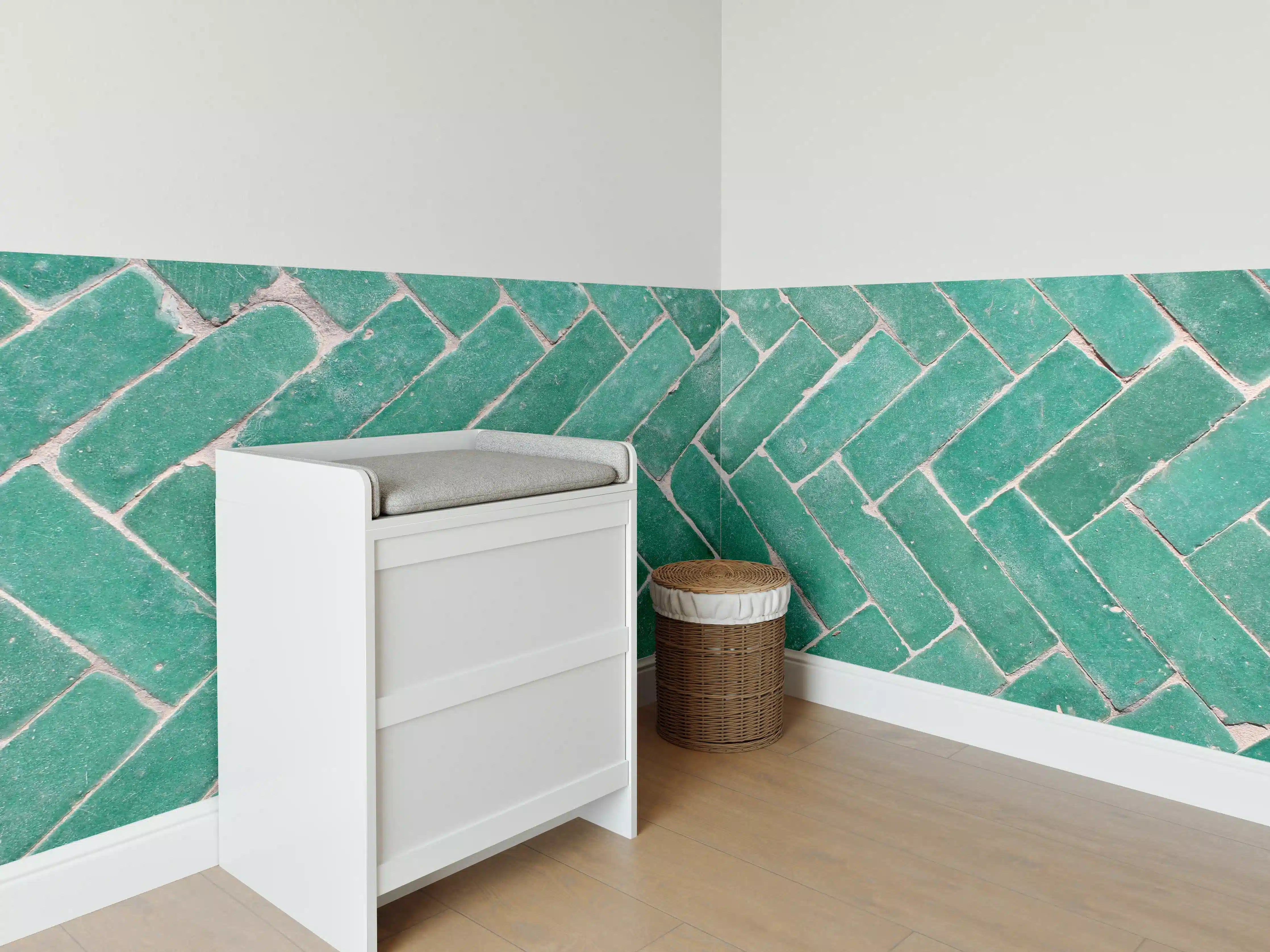 Babyzimmer Wandgestaltung - Grünliche Ziegelstein Textur