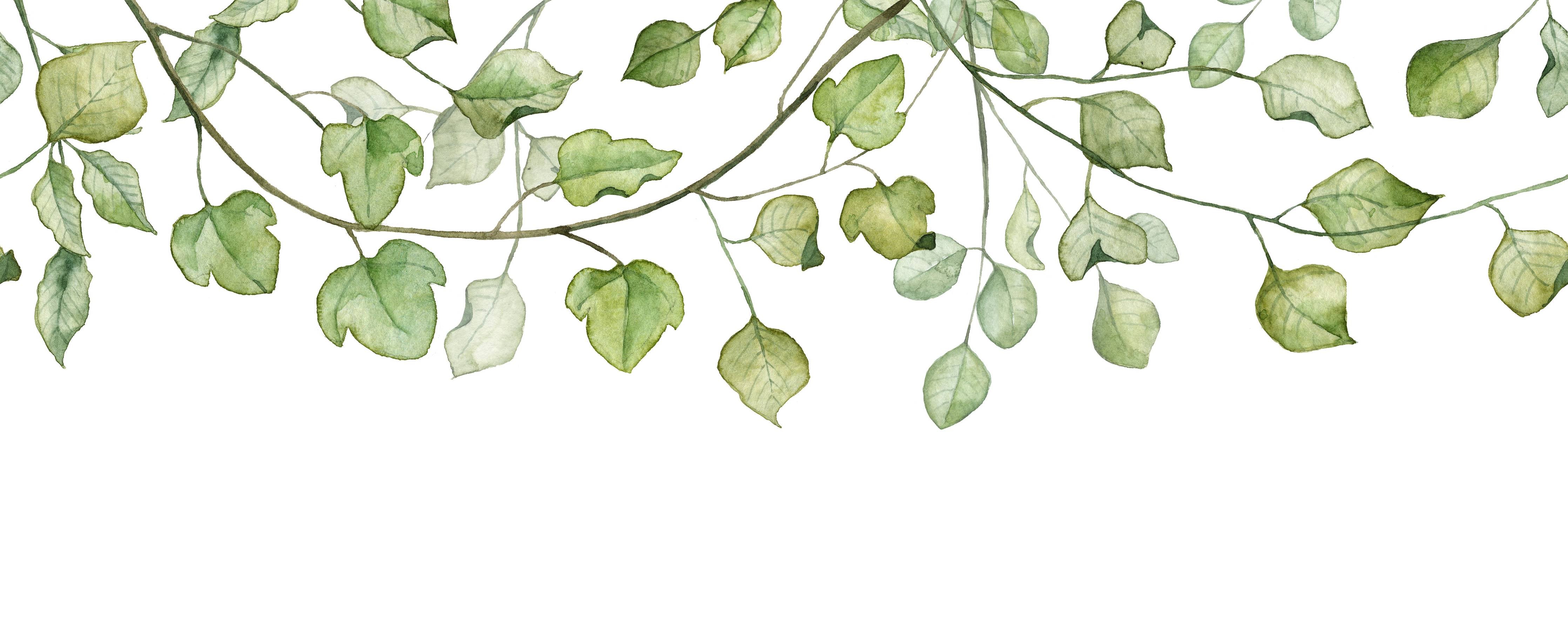 Babyzimmer Wandgestaltung-Hängende Blätter an Ästen Aquarell 