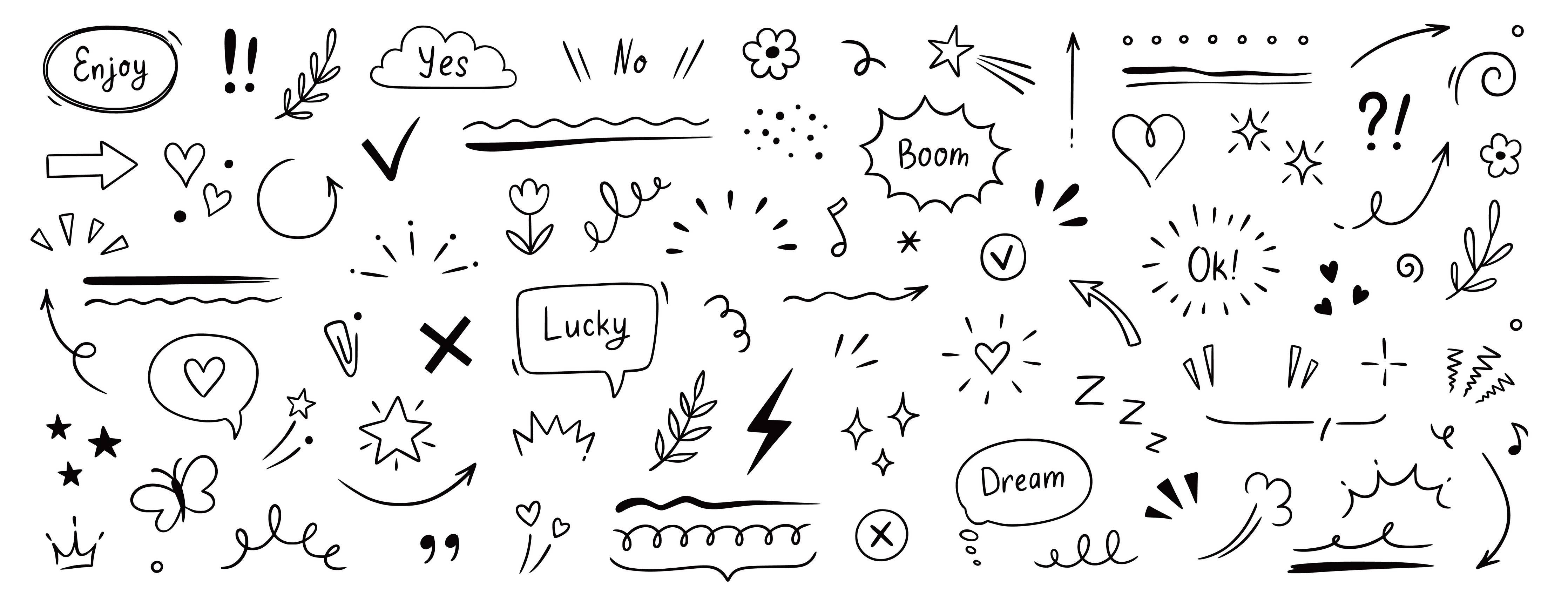 Babyzimmer Wandgestaltung-Handgezeichnete Whiteboard-Doodles in Schwarz-Weiß