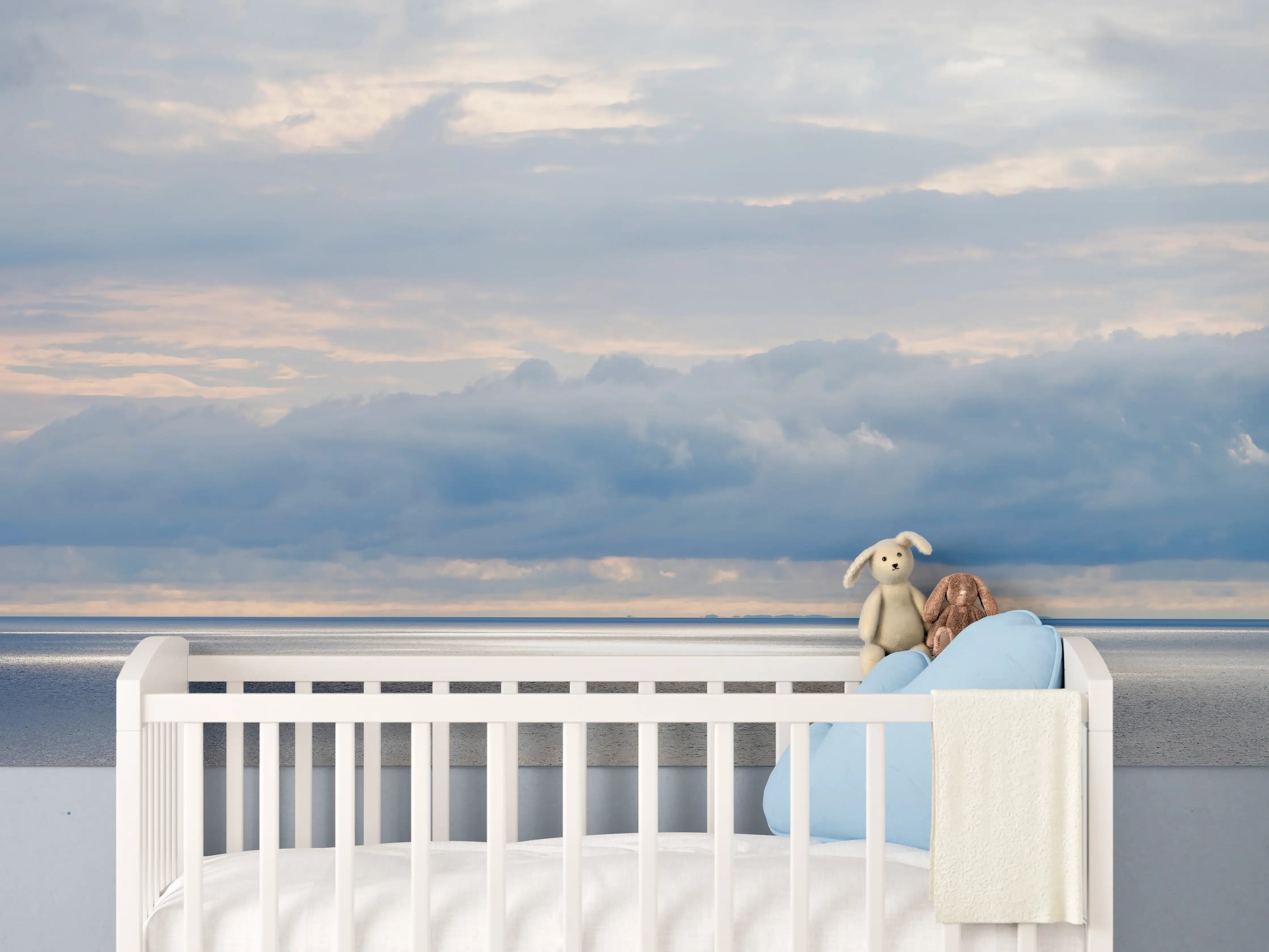 Babyzimmer Wandgestaltung - Harmonisches Blau-Grau-Meerespanorama
