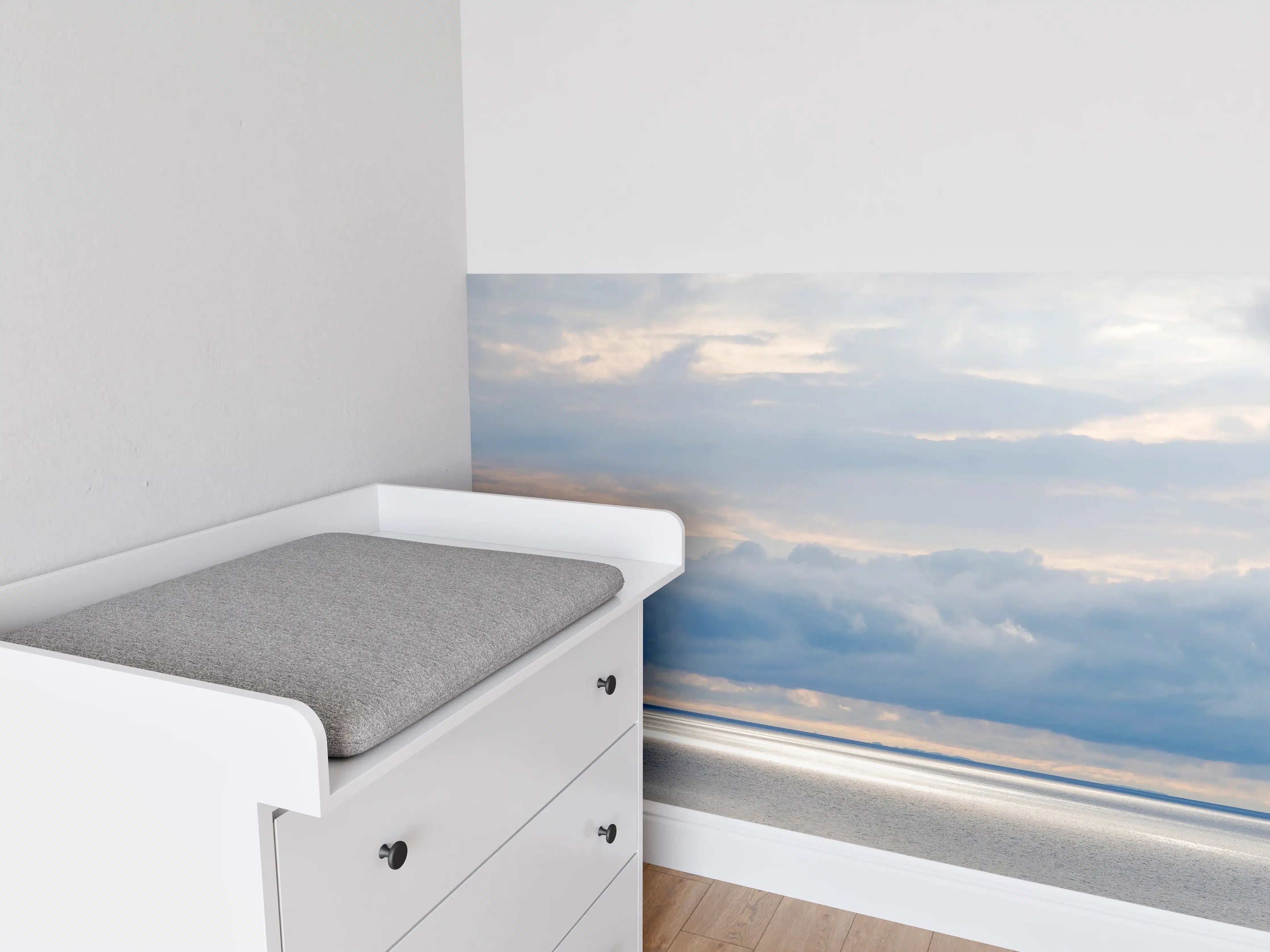 Babyzimmer Wandgestaltung - Harmonisches Blau-Grau-Meerespanorama