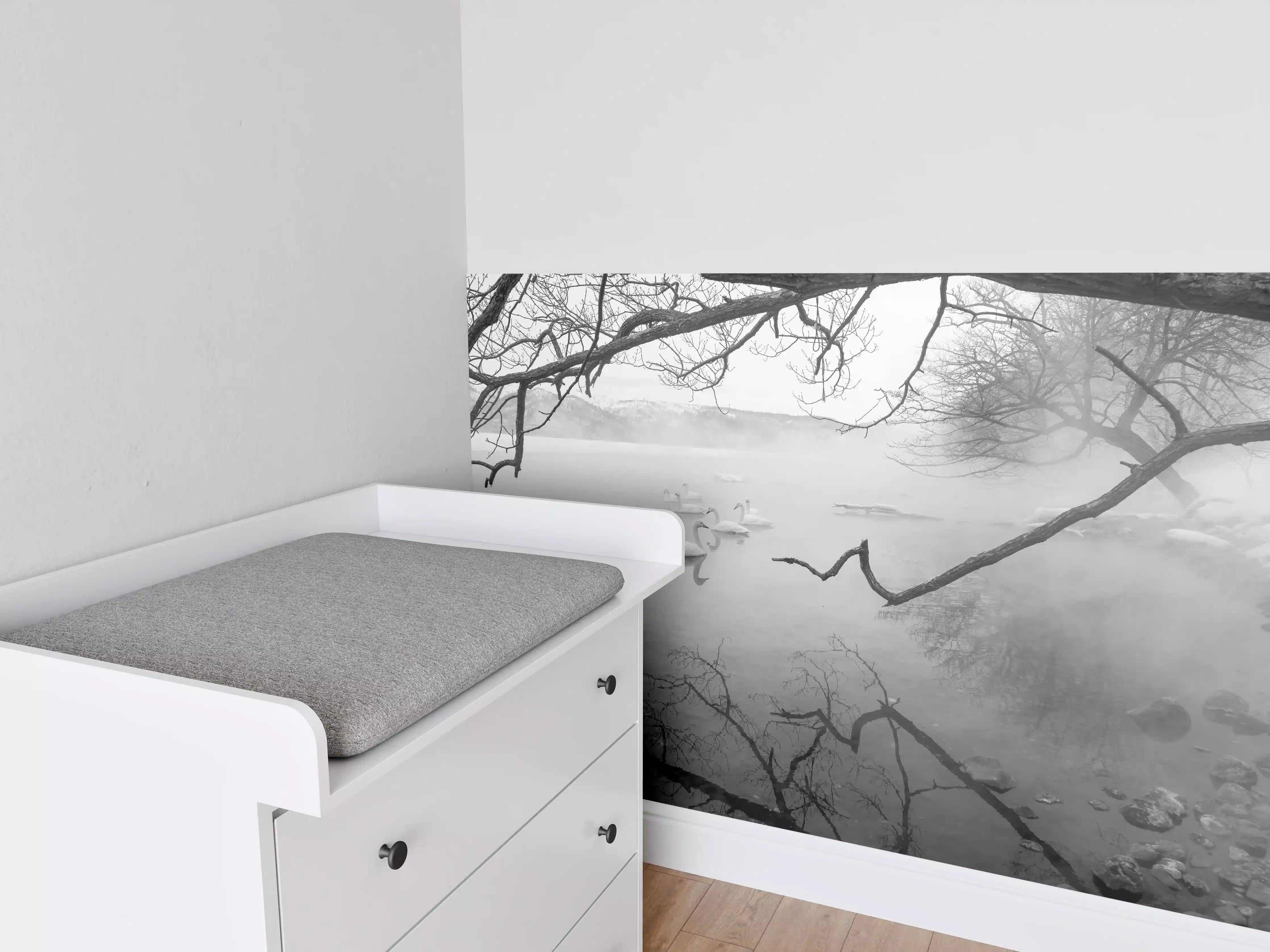 Babyzimmer Wandgestaltung - Heiße Quelle mit Schwänen