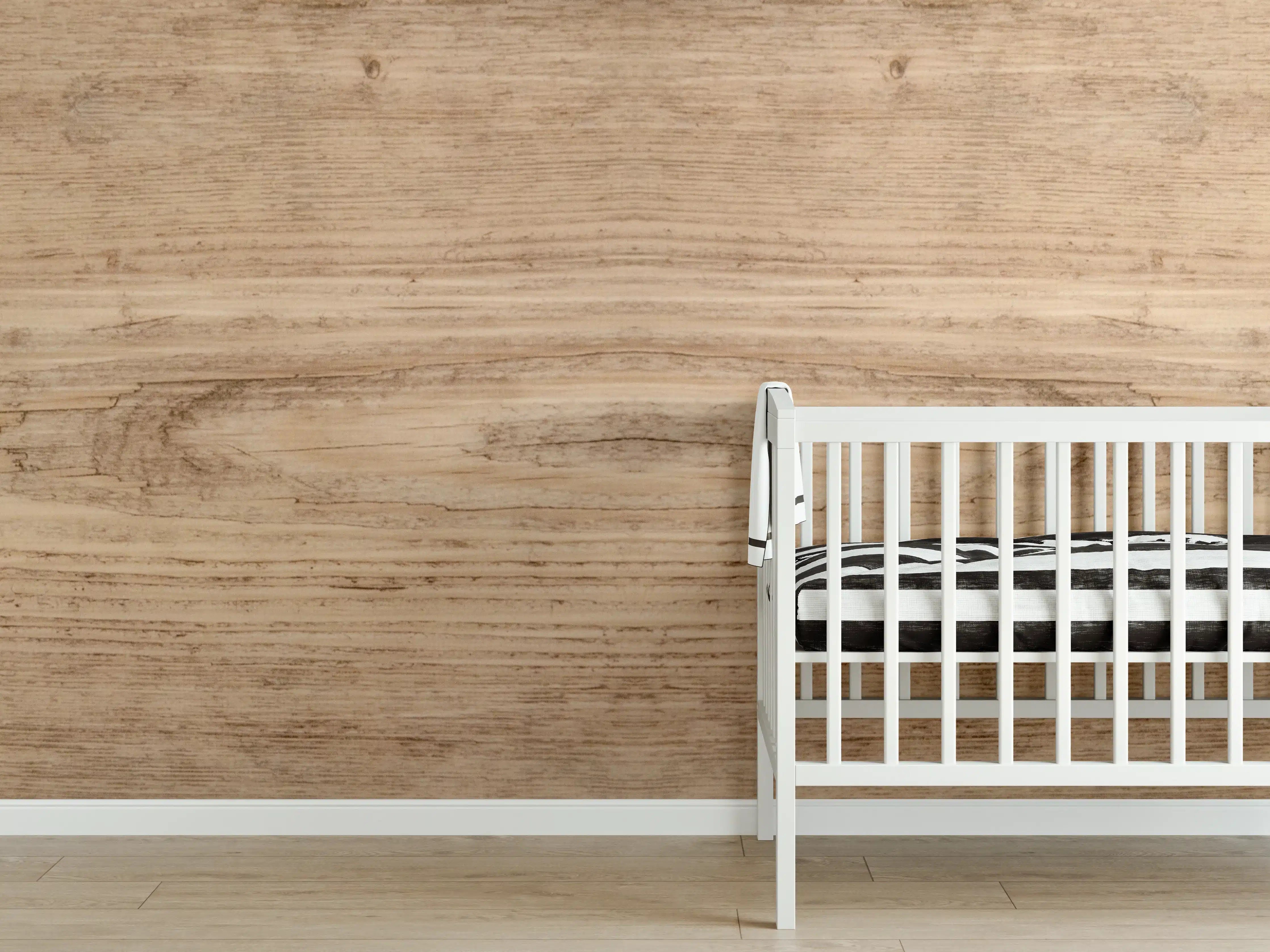 Babyzimmer Wandgestaltung - Hell-rustikale Holzplatte
