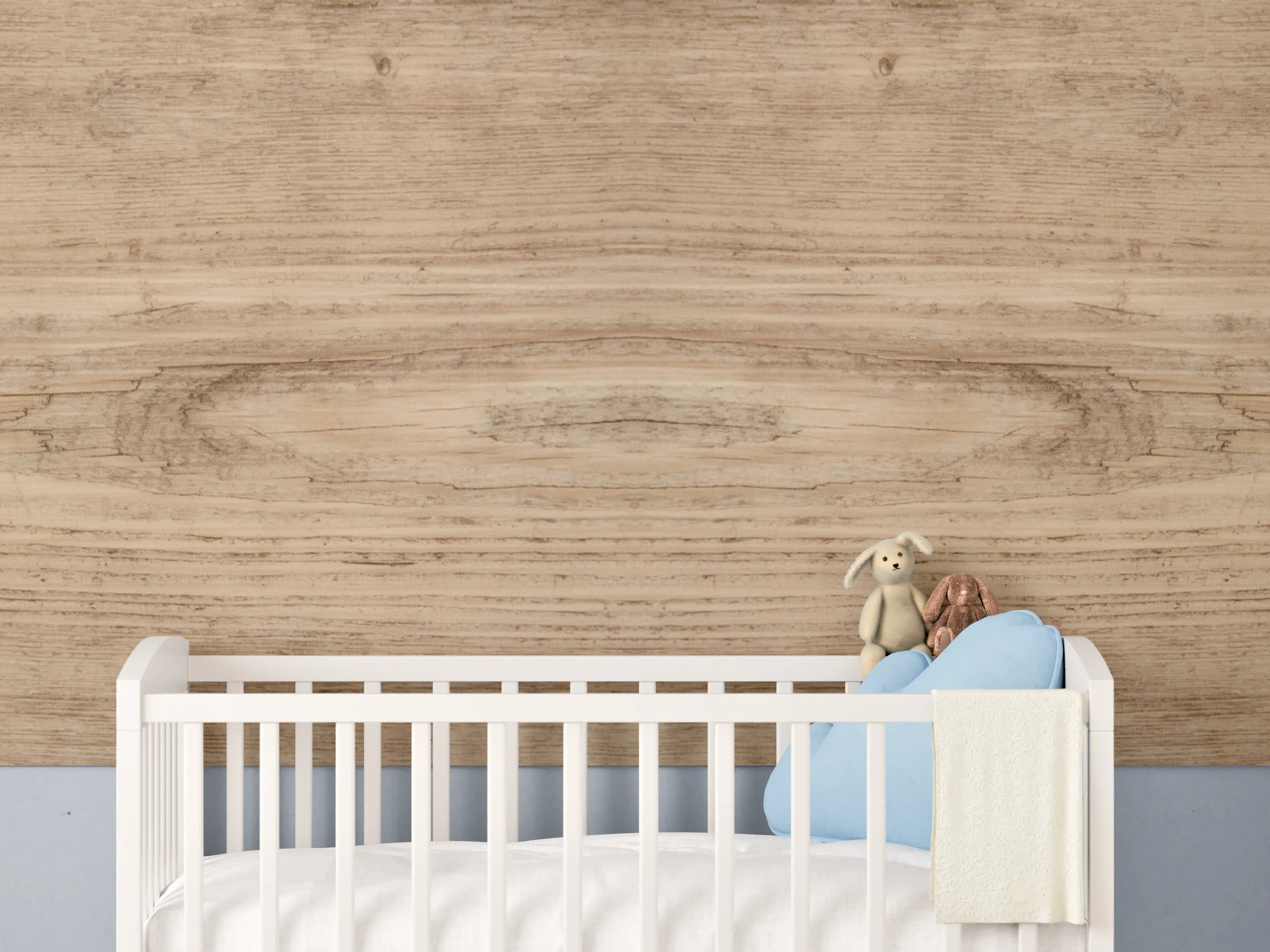 Babyzimmer Wandgestaltung - Hell-rustikale Holzplatte