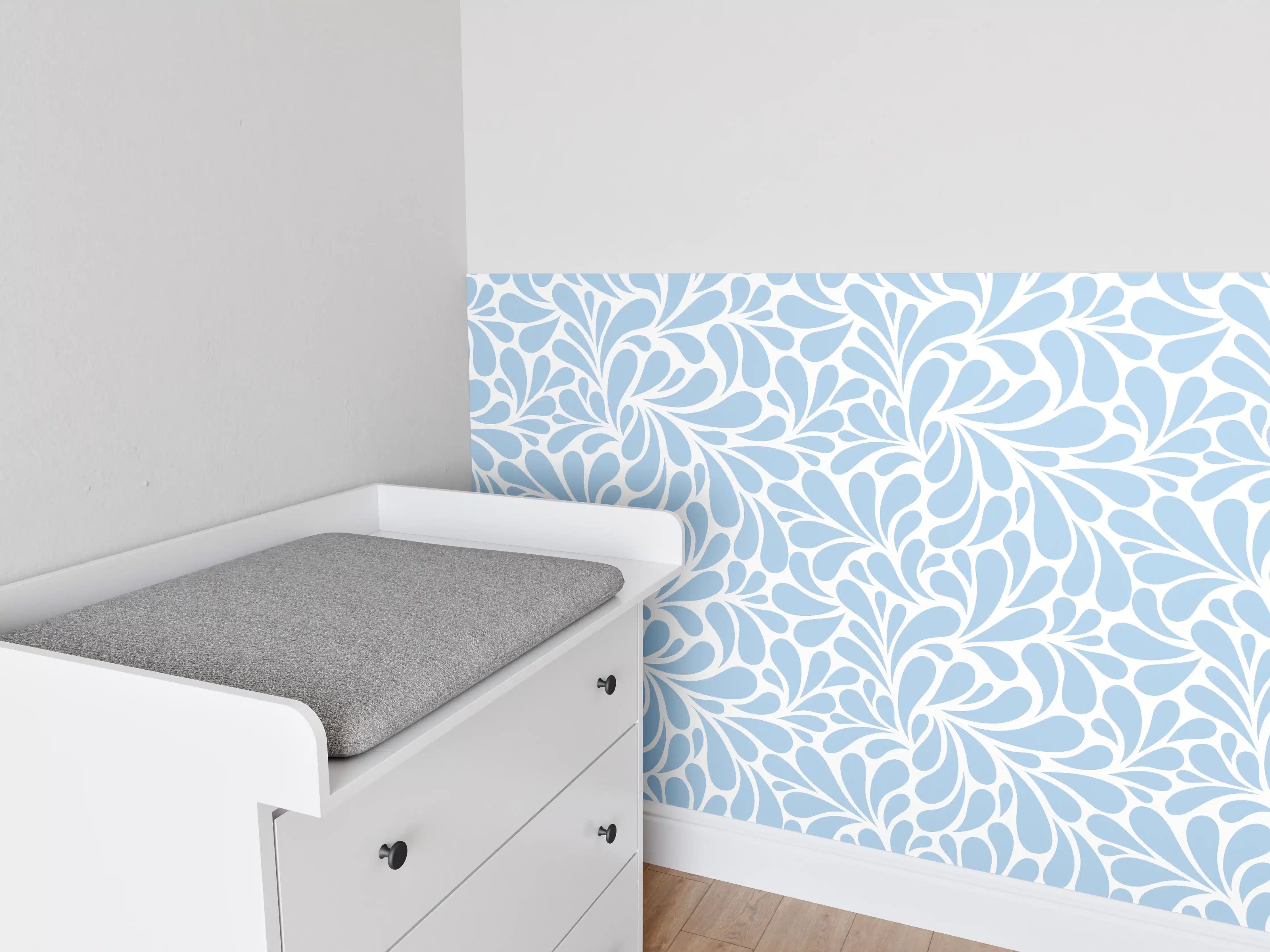 Babyzimmer Wandgestaltung - Hellblaue Blätter-Optik