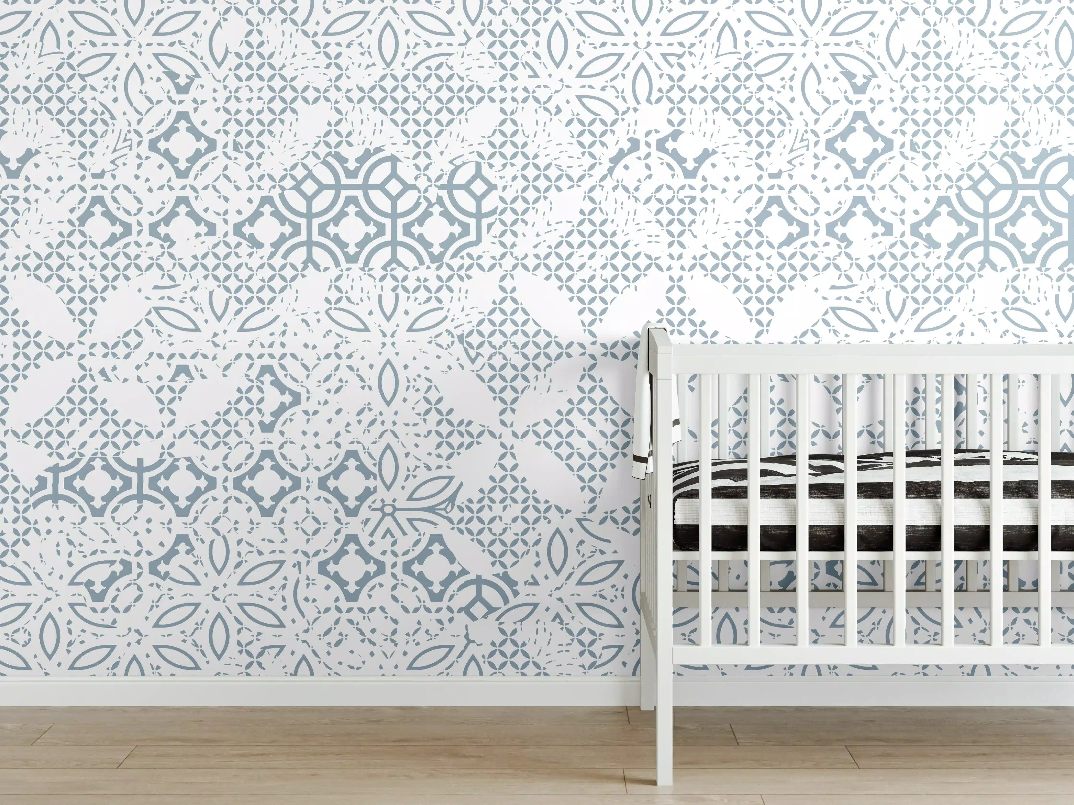 Babyzimmer Wandgestaltung - Hellblaue geometrische Musterwandgestaltung