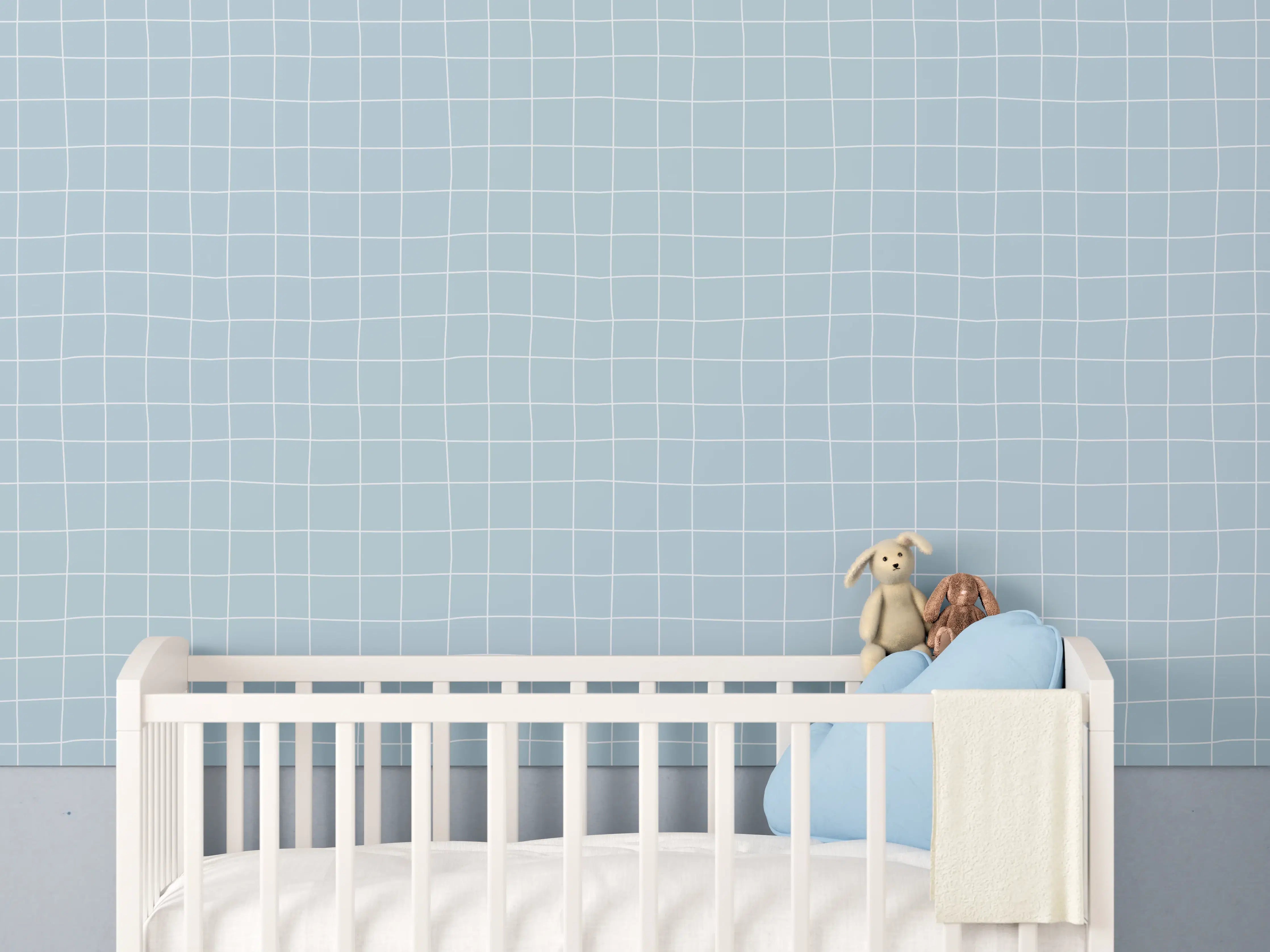 Babyzimmer Wandgestaltung - Hellblauer Mosaikhintergrund mit feinem Raster