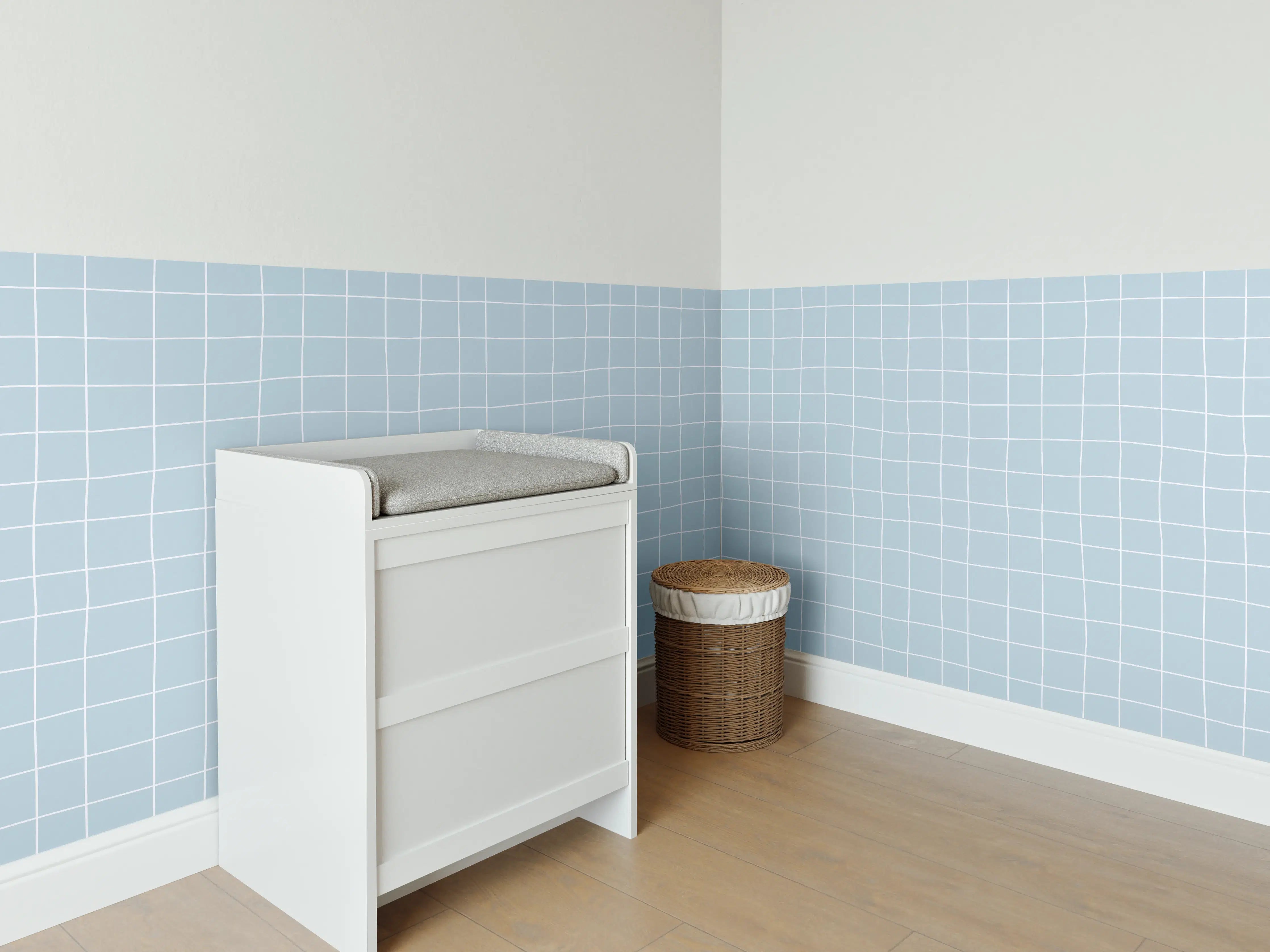 Babyzimmer Wandgestaltung - Hellblauer Mosaikhintergrund mit feinem Raster