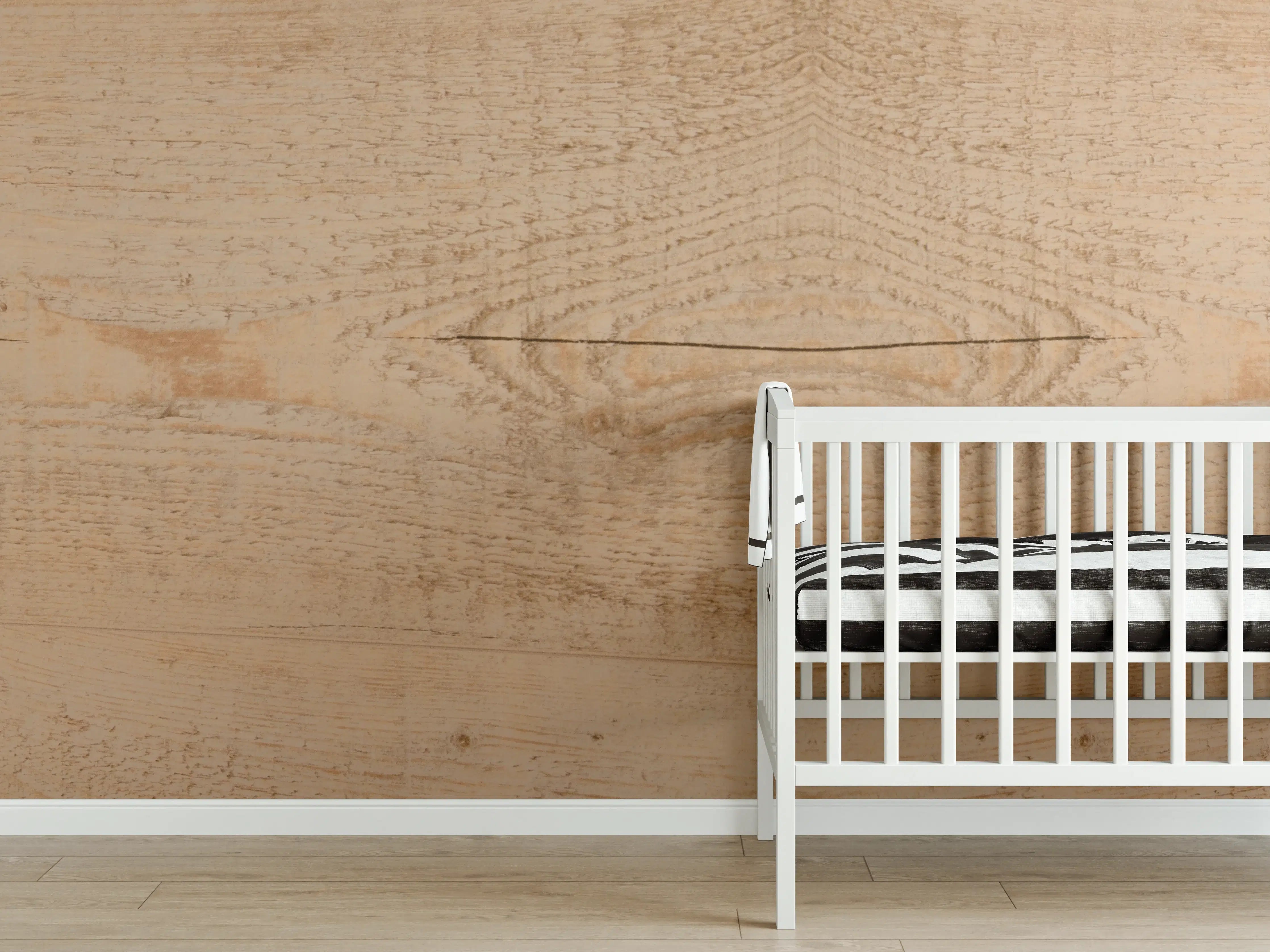 Babyzimmer Wandgestaltung - Helle Holzmaserung in natürlicher Optik