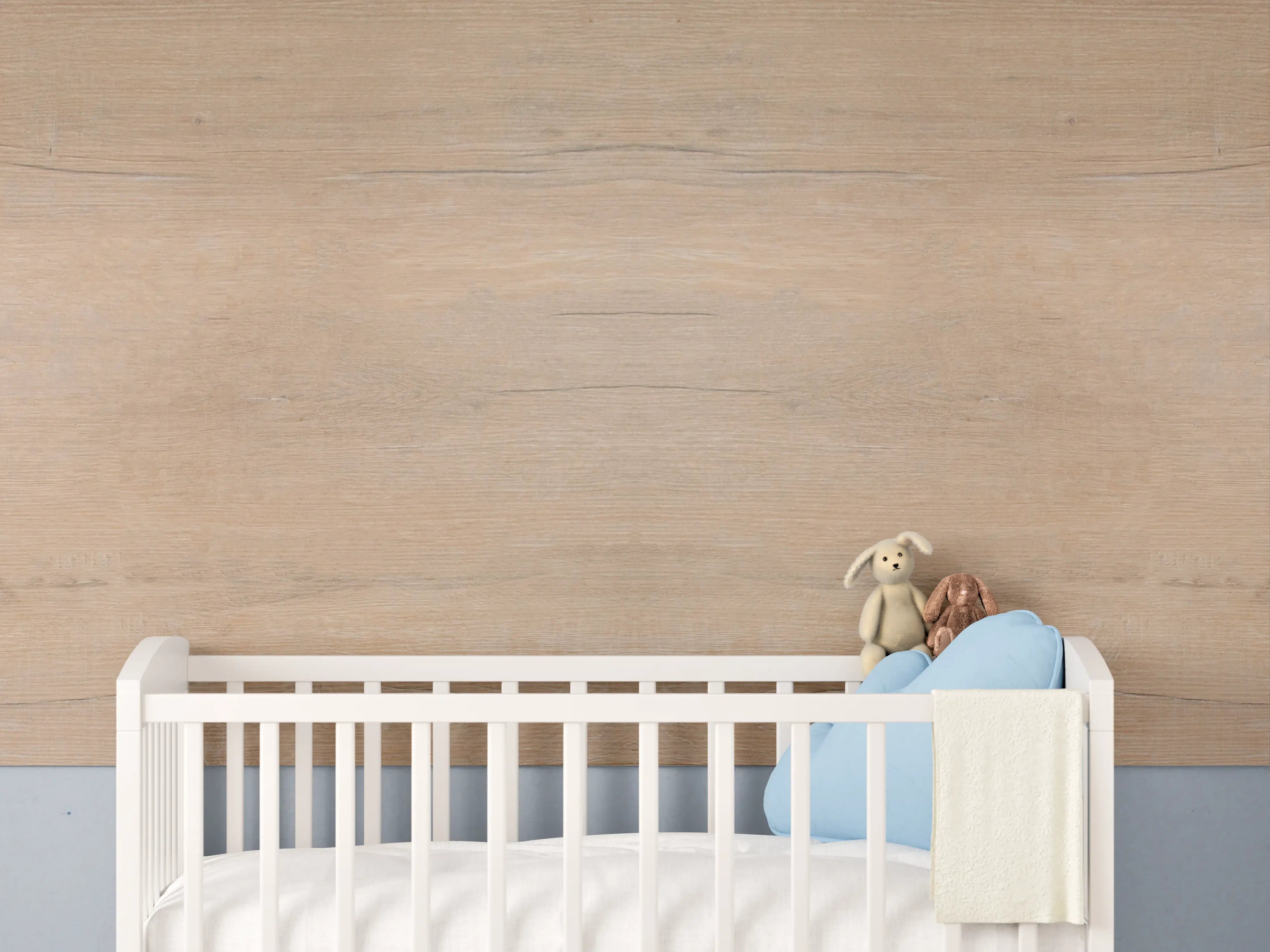 Babyzimmer Wandgestaltung - Helle Holztextur in Naturtönen