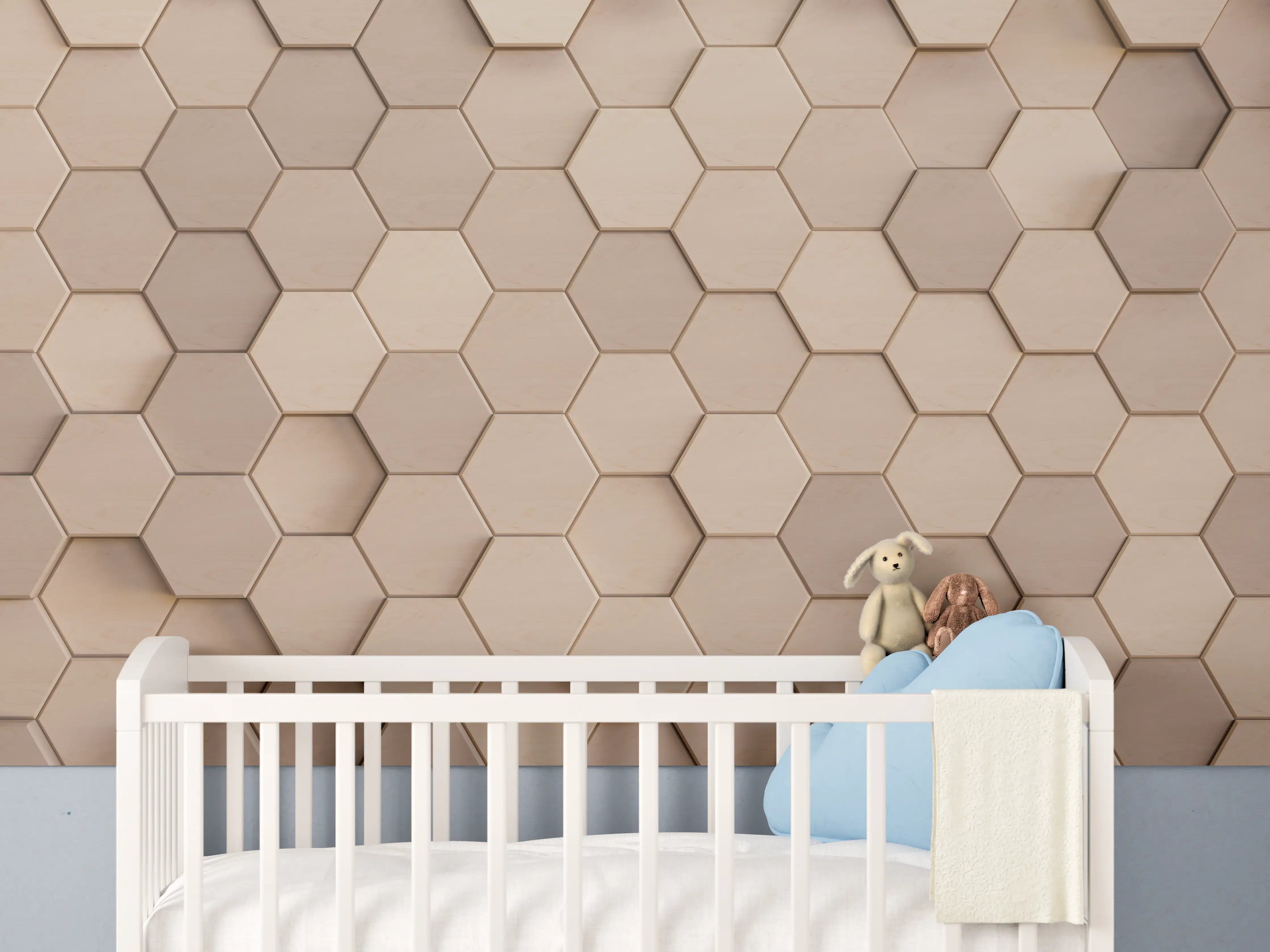Babyzimmer Wandgestaltung - Helle Holzwand mit neutralen Tönen