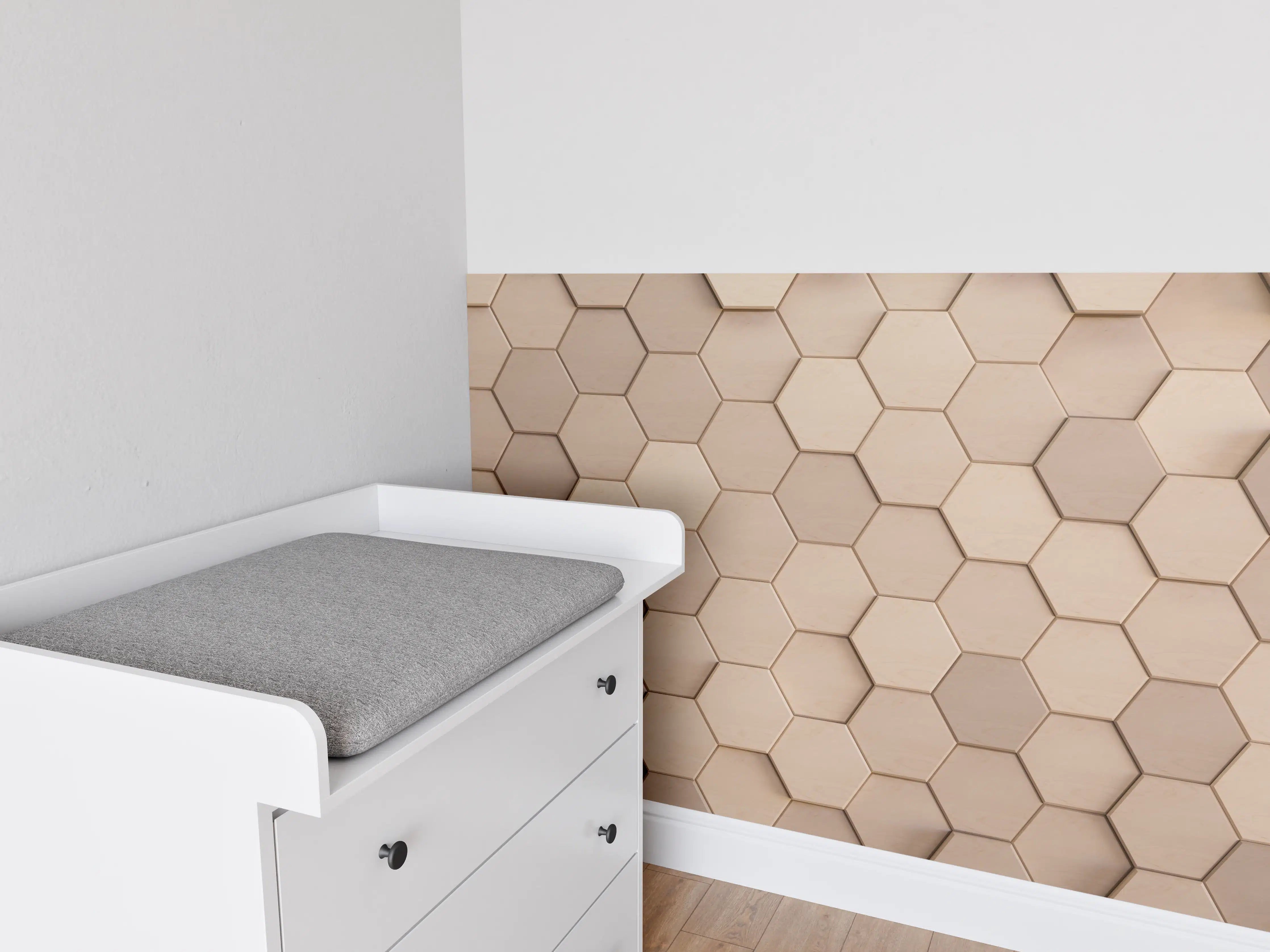 Babyzimmer Wandgestaltung - Helle Holzwand mit neutralen Tönen