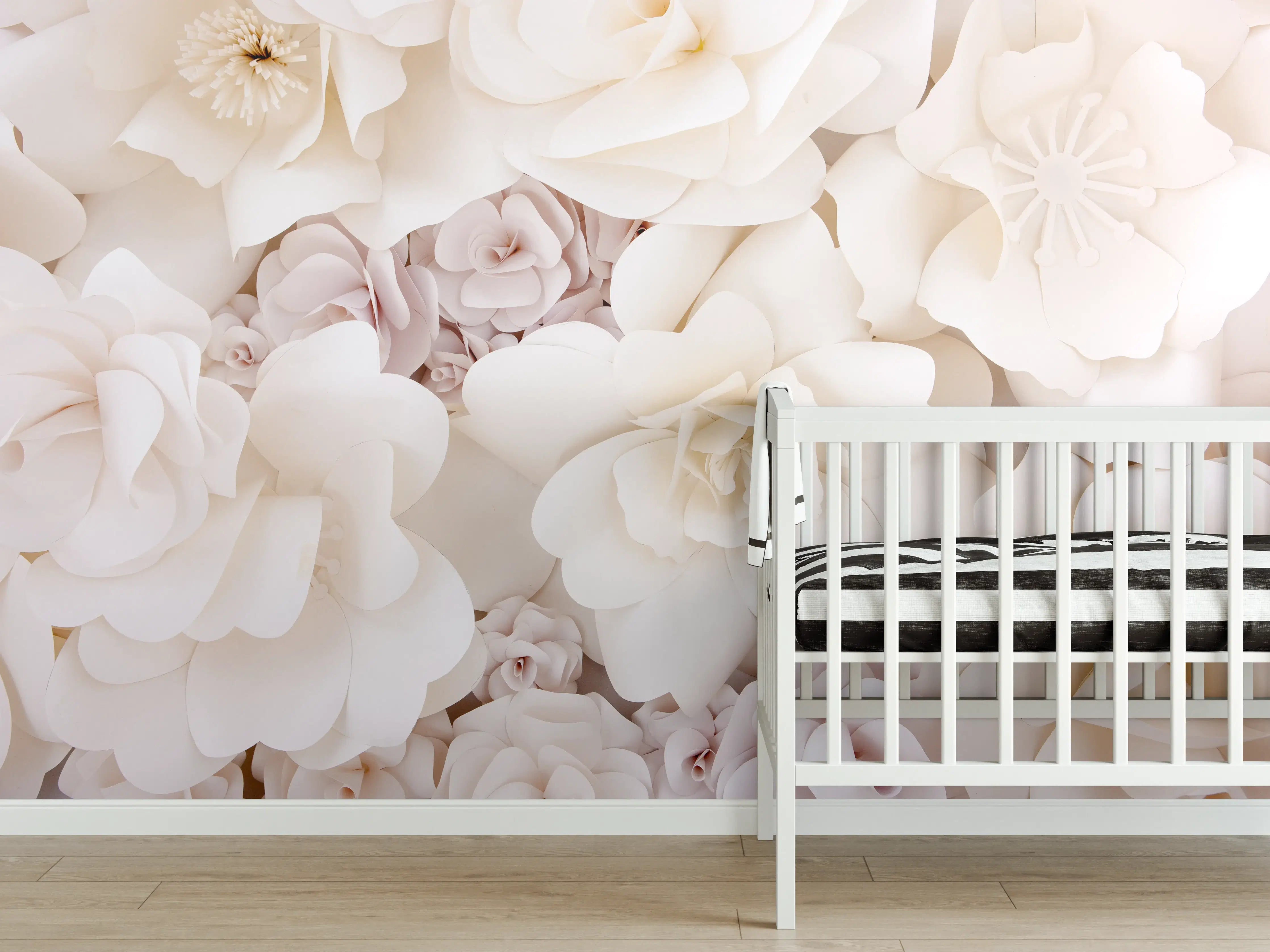 Babyzimmer Wandgestaltung - Helle ästhetische Papierblumen