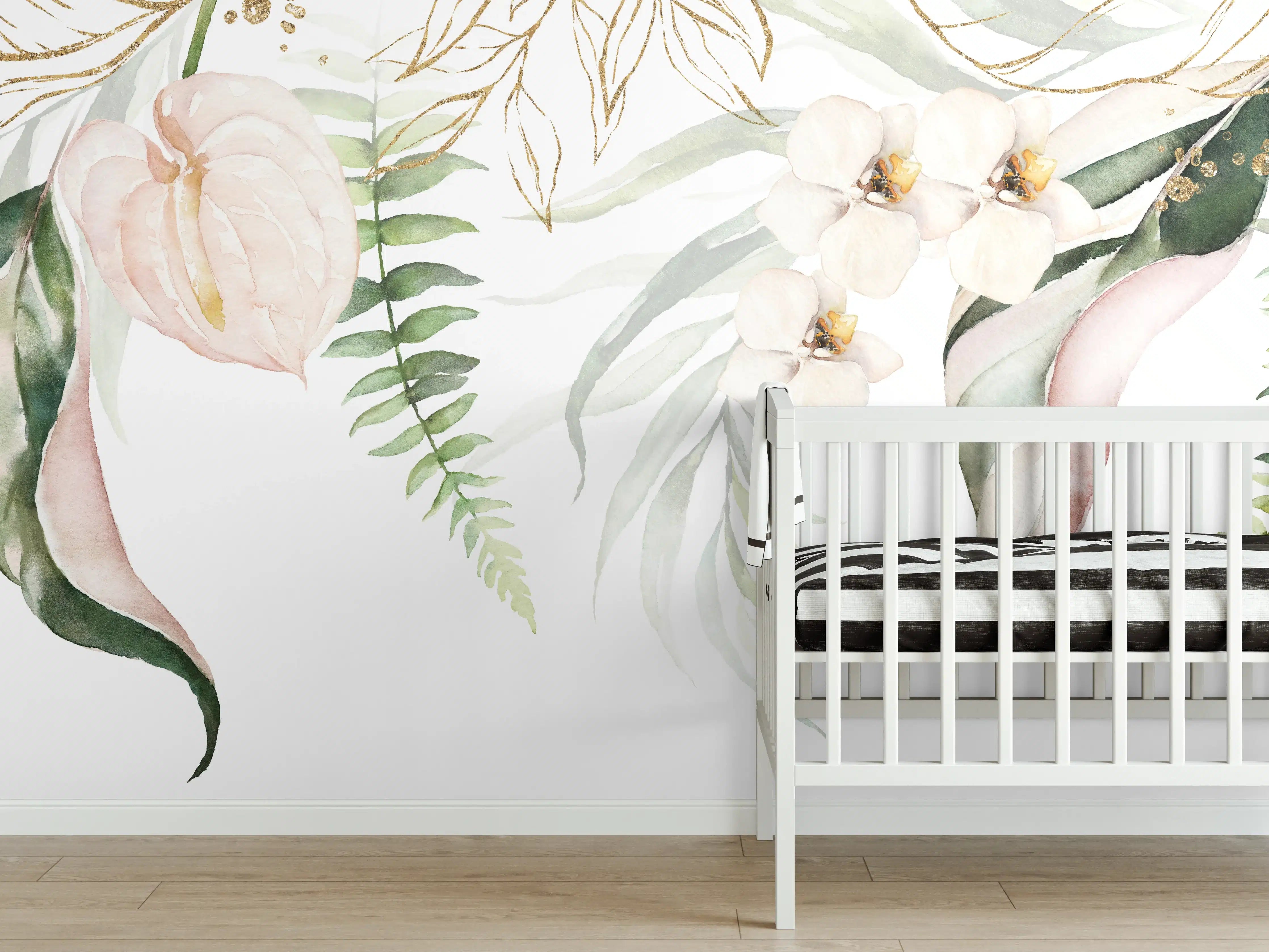 Babyzimmer Wandgestaltung - Helle exotische Pflanzen