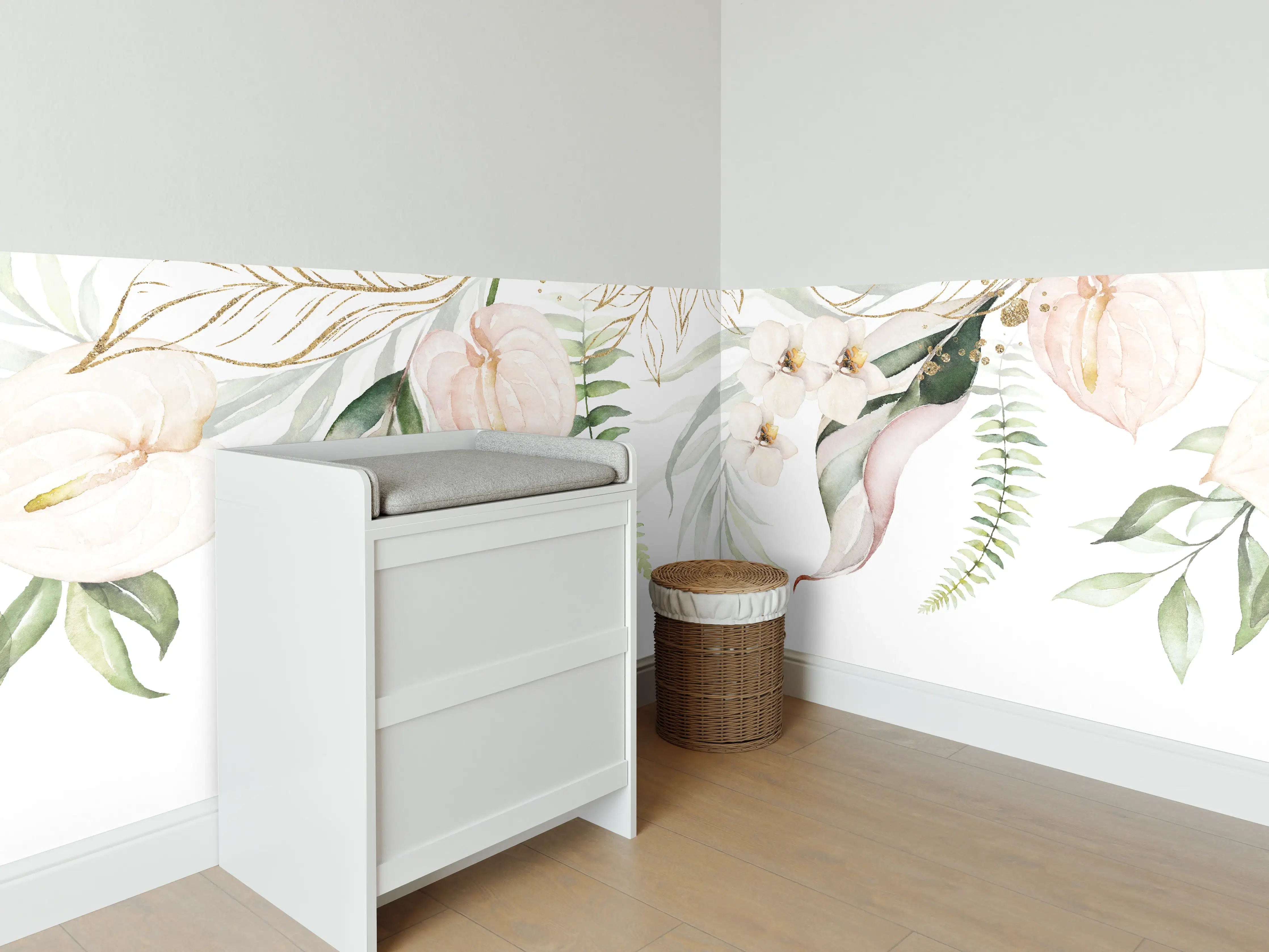 Babyzimmer Wandgestaltung - Helle exotische Pflanzen