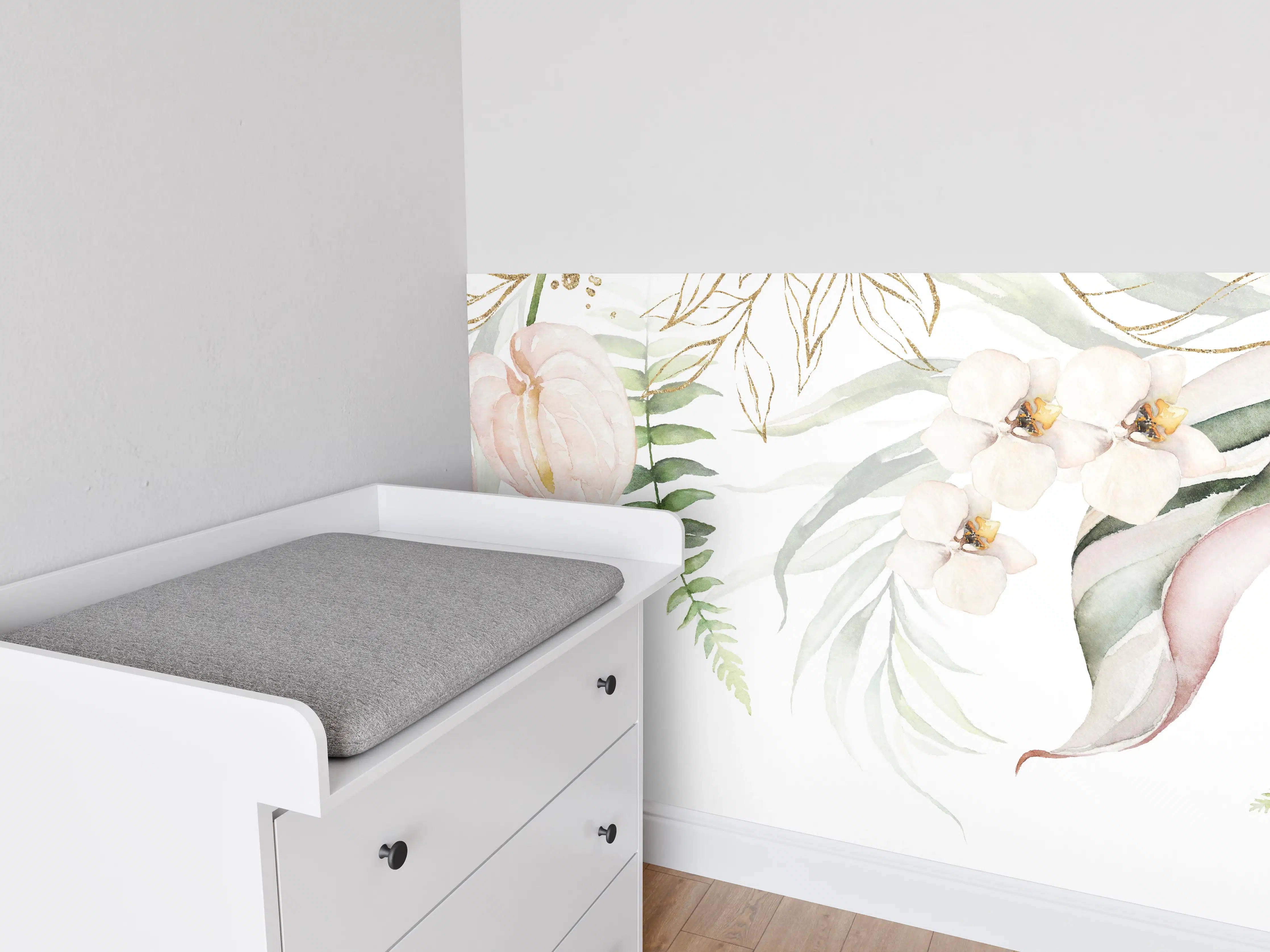 Babyzimmer Wandgestaltung - Helle exotische Pflanzen