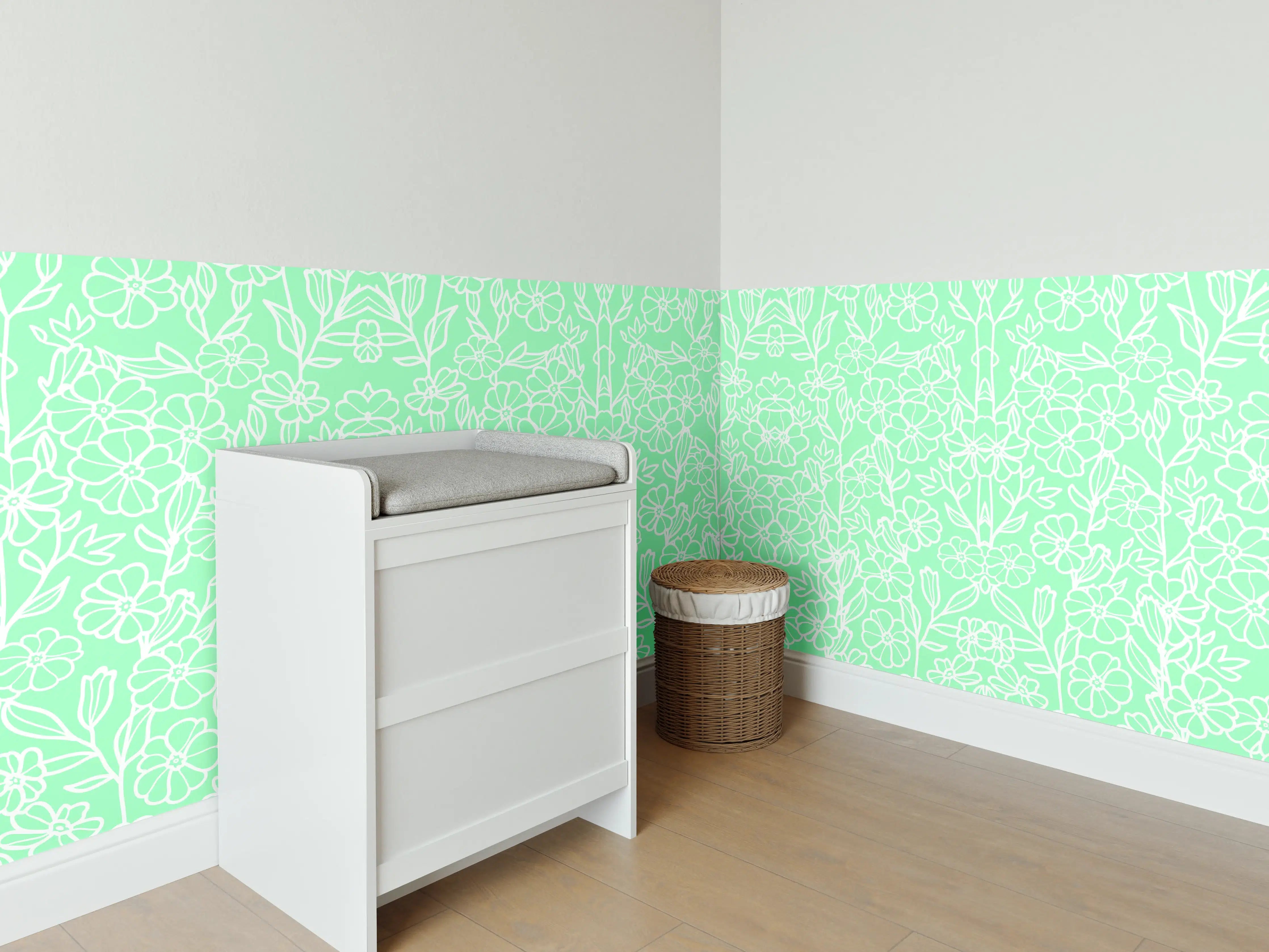 Babyzimmer Wandgestaltung - Helle grüne Gartenmusterwandgestaltung