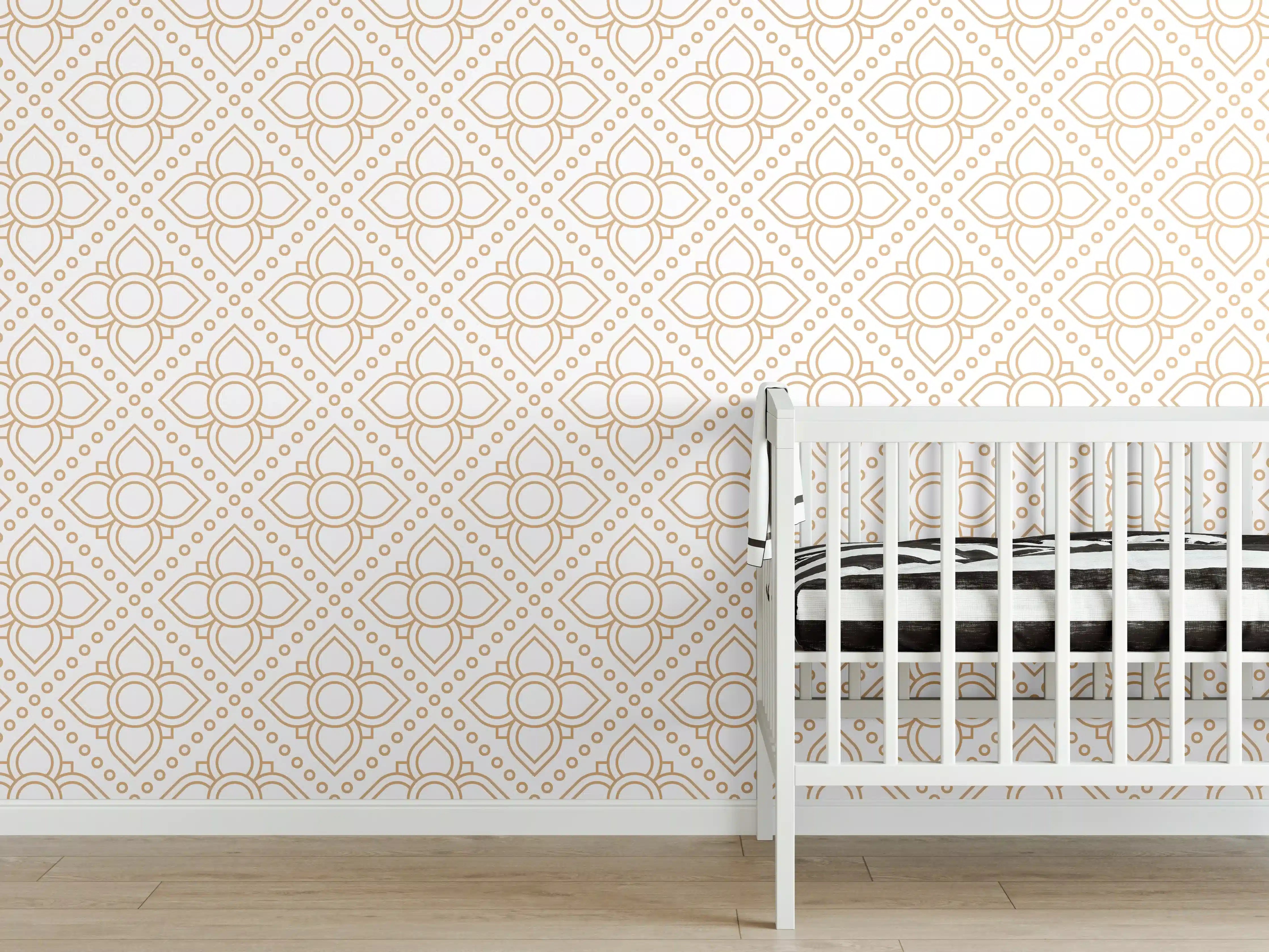 Babyzimmer Wandgestaltung - Heller Vintage-Ornamentdruck