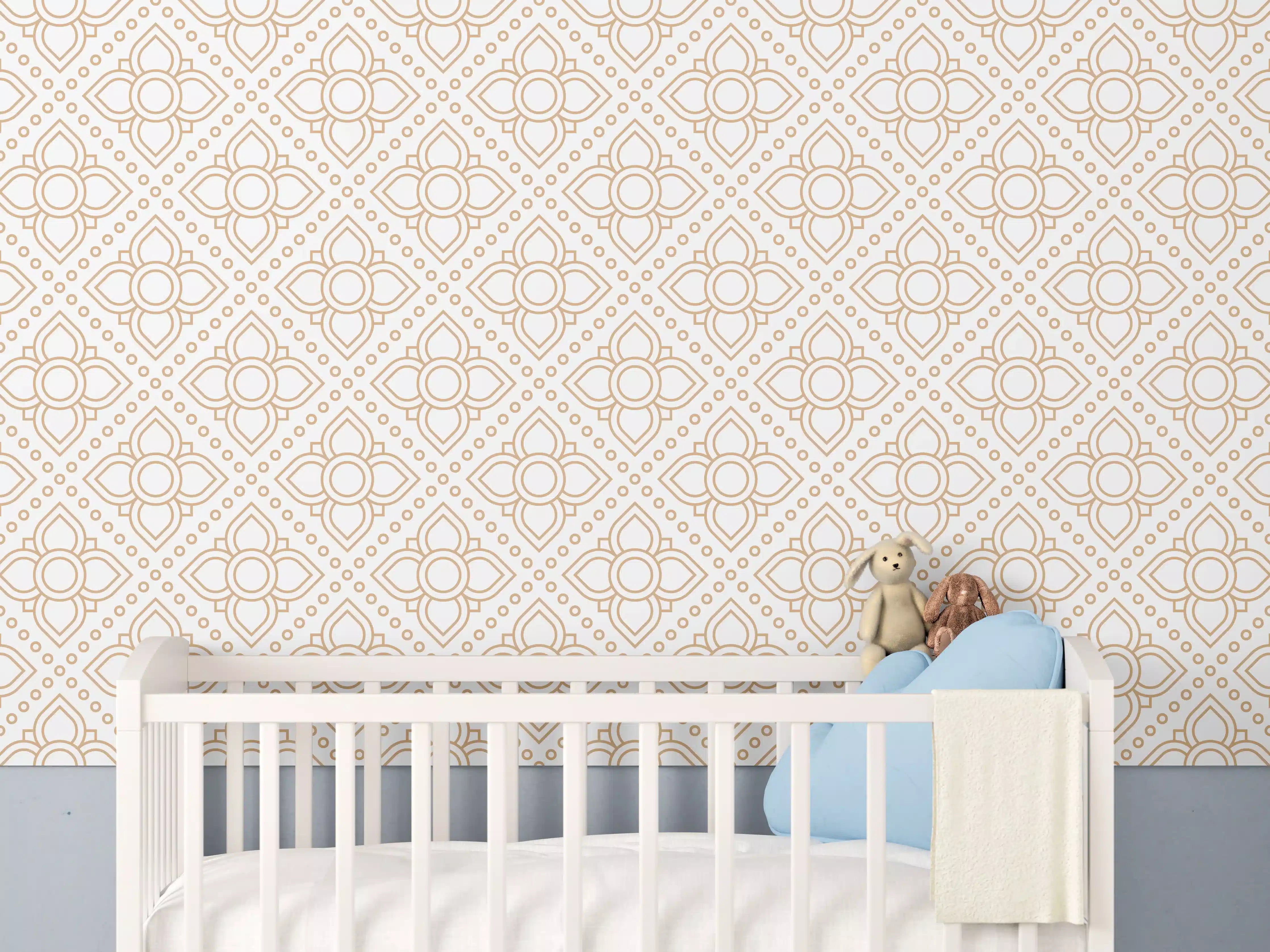 Babyzimmer Wandgestaltung - Heller Vintage-Ornamentdruck