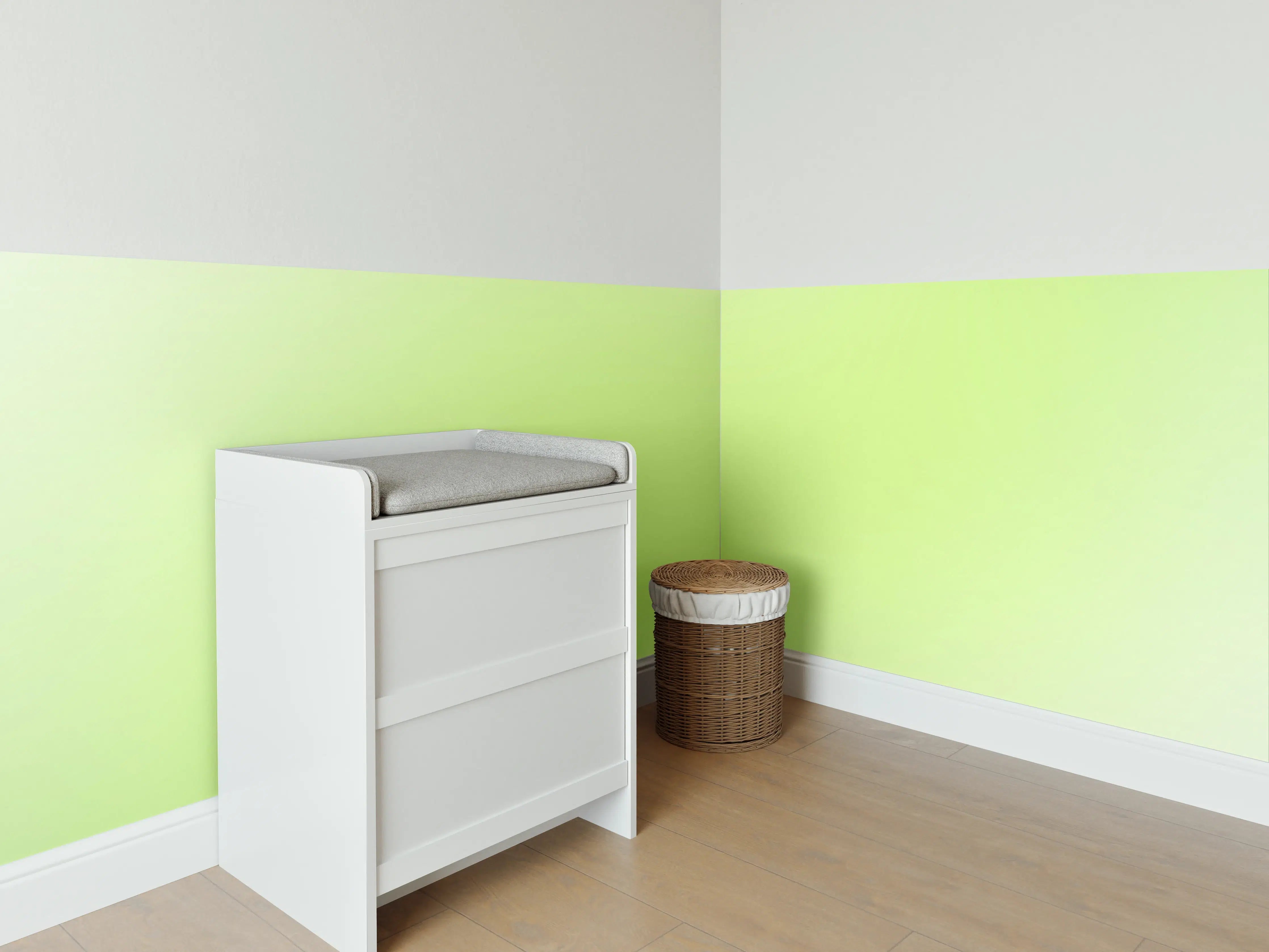Babyzimmer Wandgestaltung - Helles Bild in Grün- und Gelbtönen