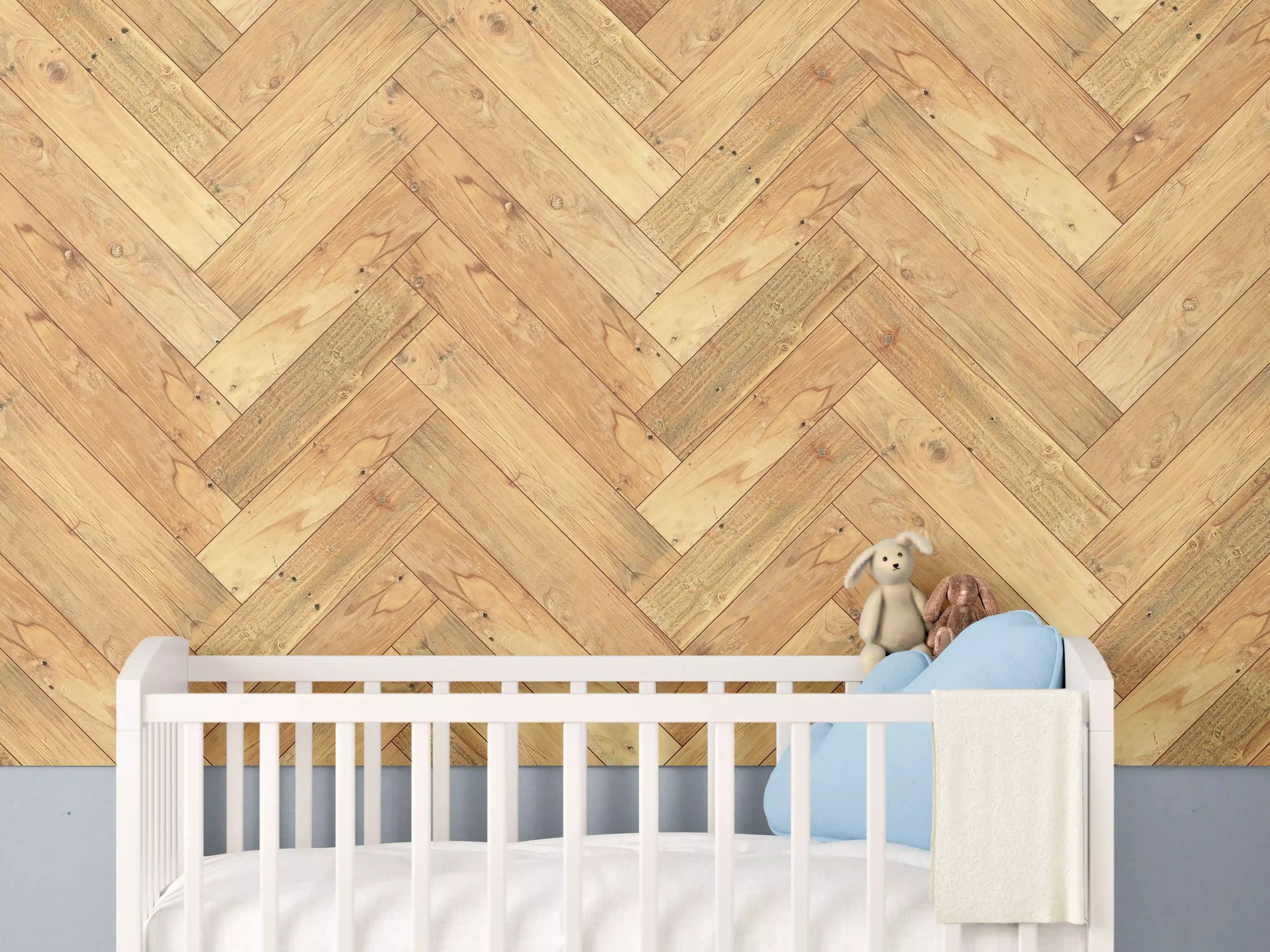 Babyzimmer Wandgestaltung - Helles Holzbrett Muster