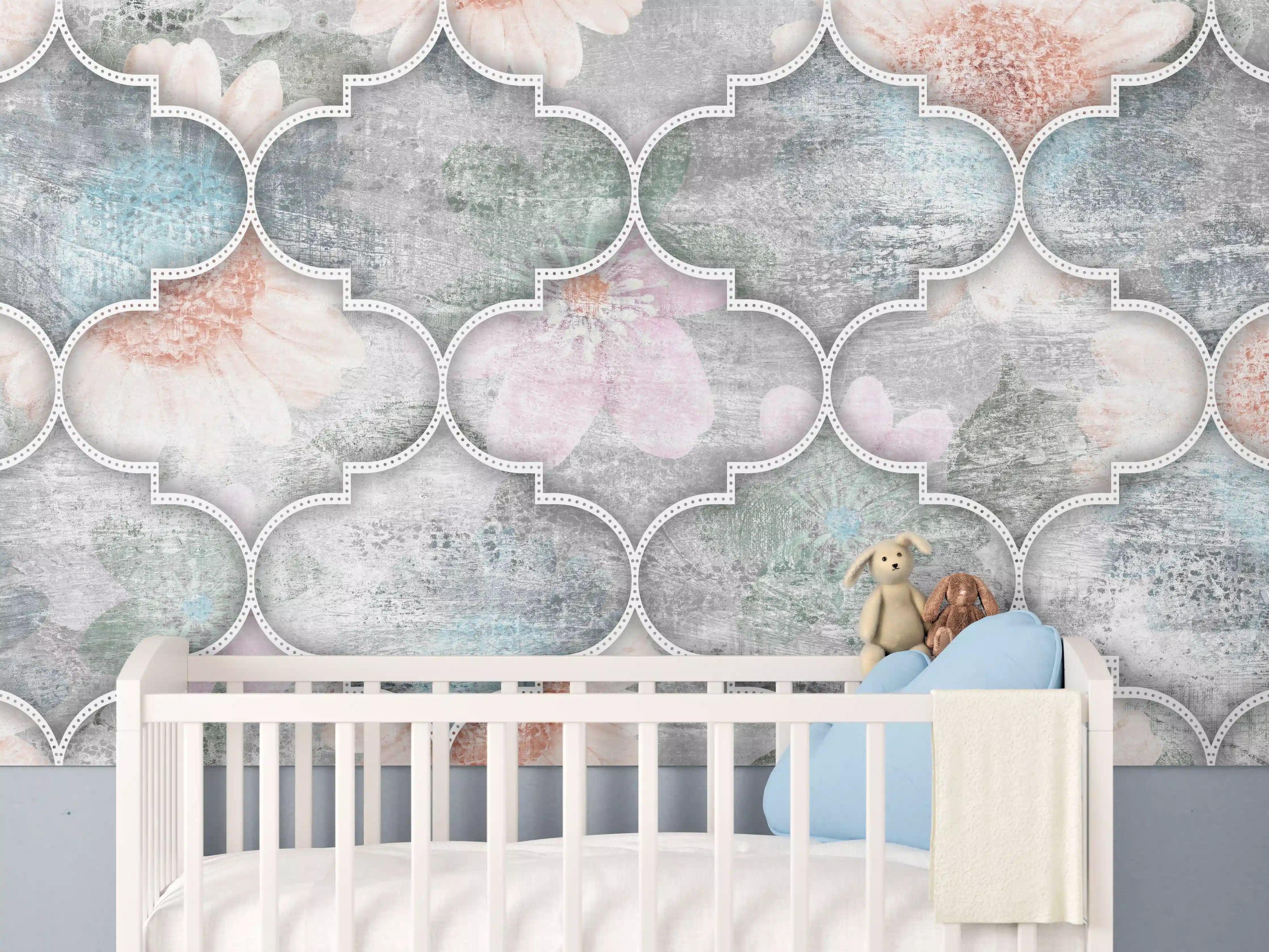 Babyzimmer Wandgestaltung - Helles Kunstmuster - Floral
