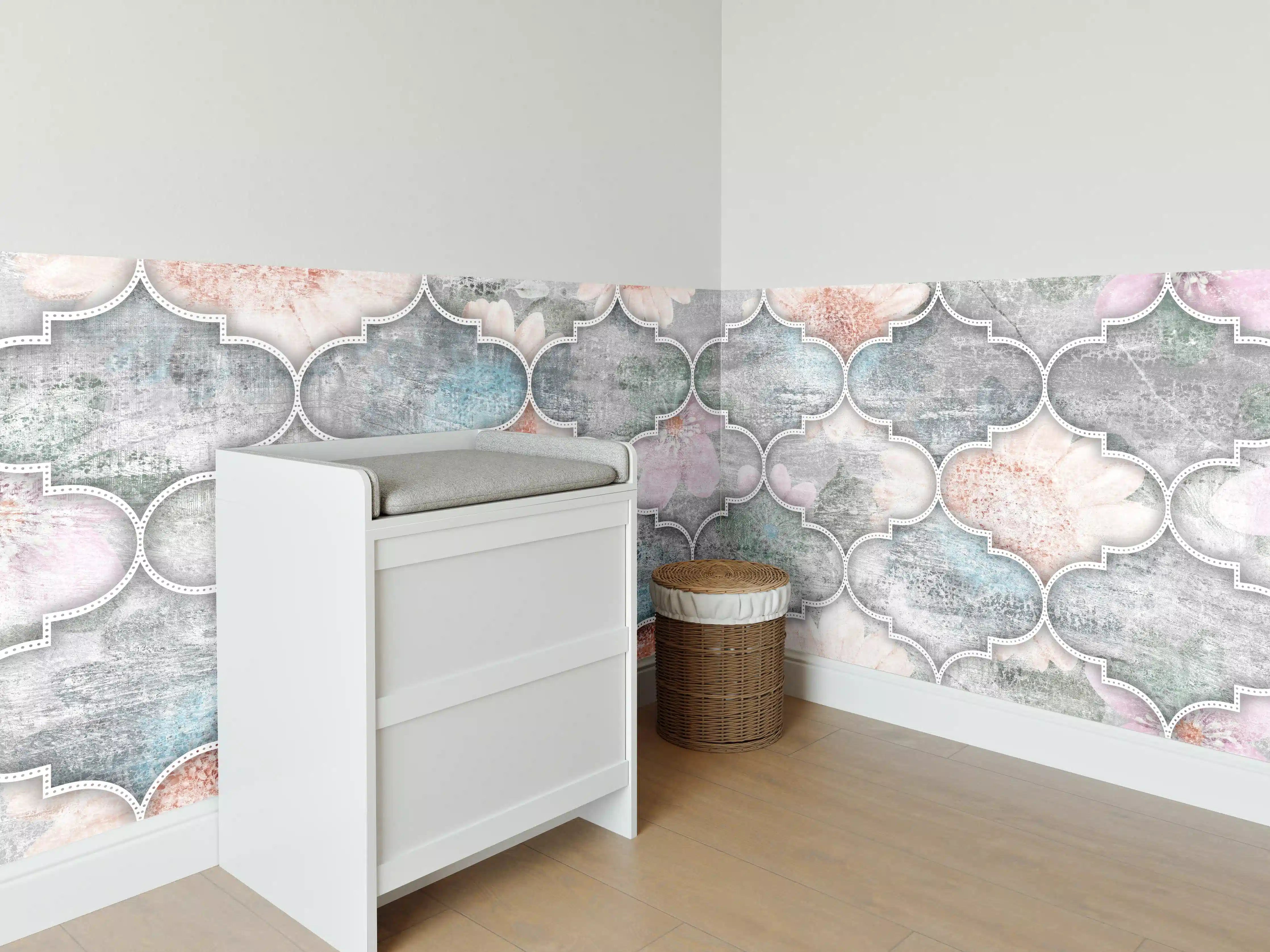 Babyzimmer Wandgestaltung - Helles Kunstmuster - Floral