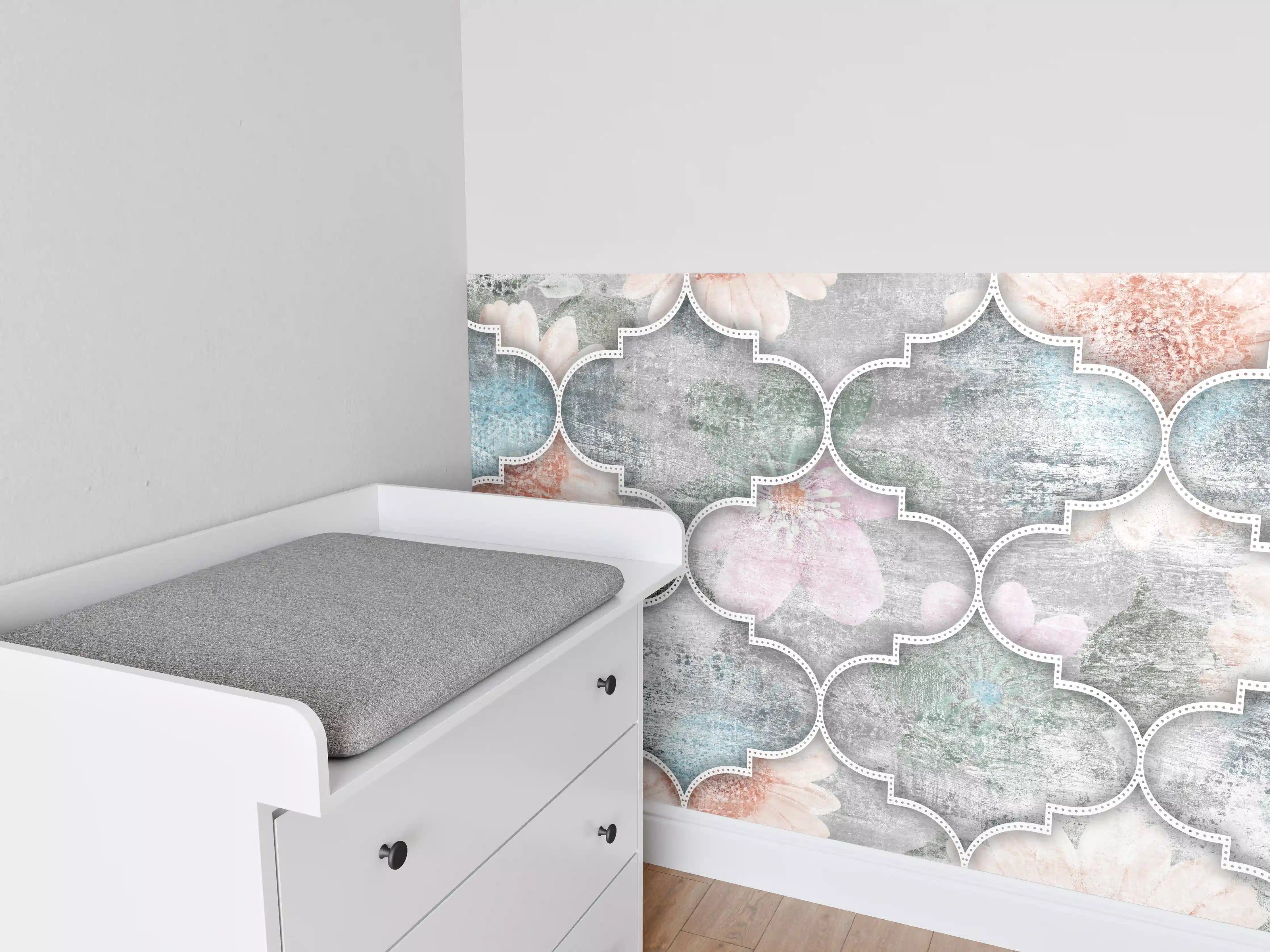 Babyzimmer Wandgestaltung - Helles Kunstmuster - Floral