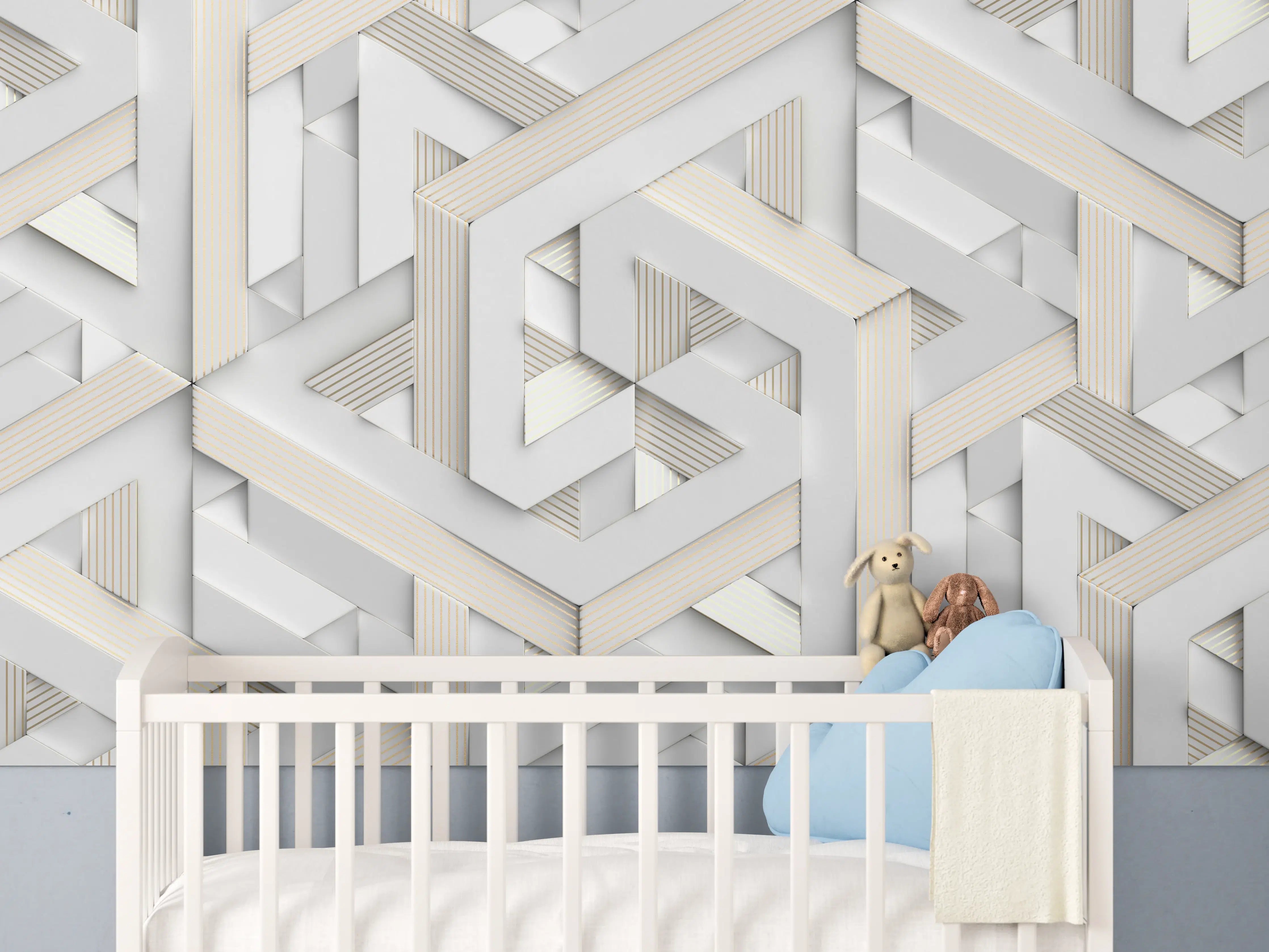 Babyzimmer Wandgestaltung - Helles Mosaik Muster - 3D