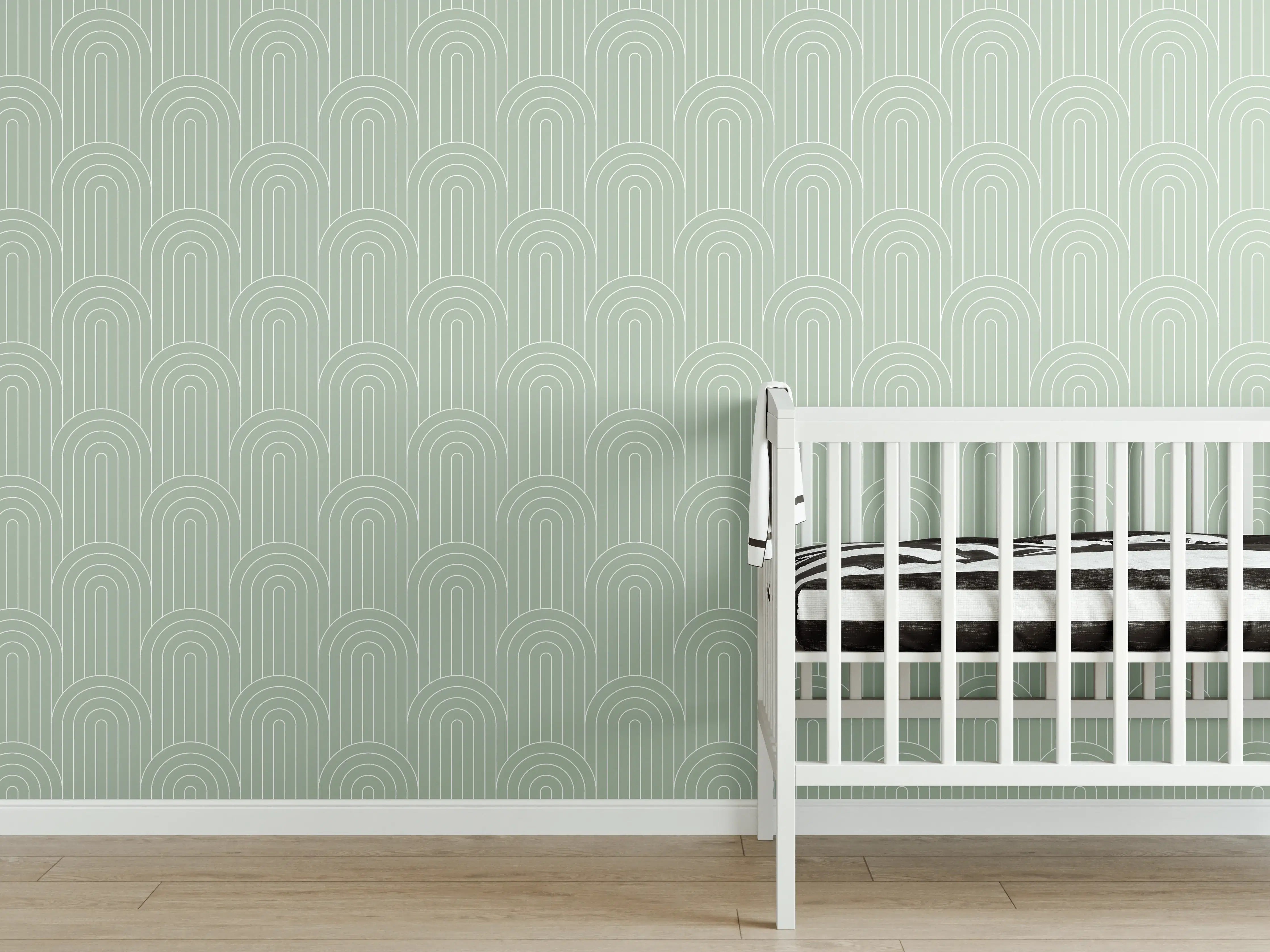 Babyzimmer Wandgestaltung - Helles Salvia-Design mit eleganten Arcaten