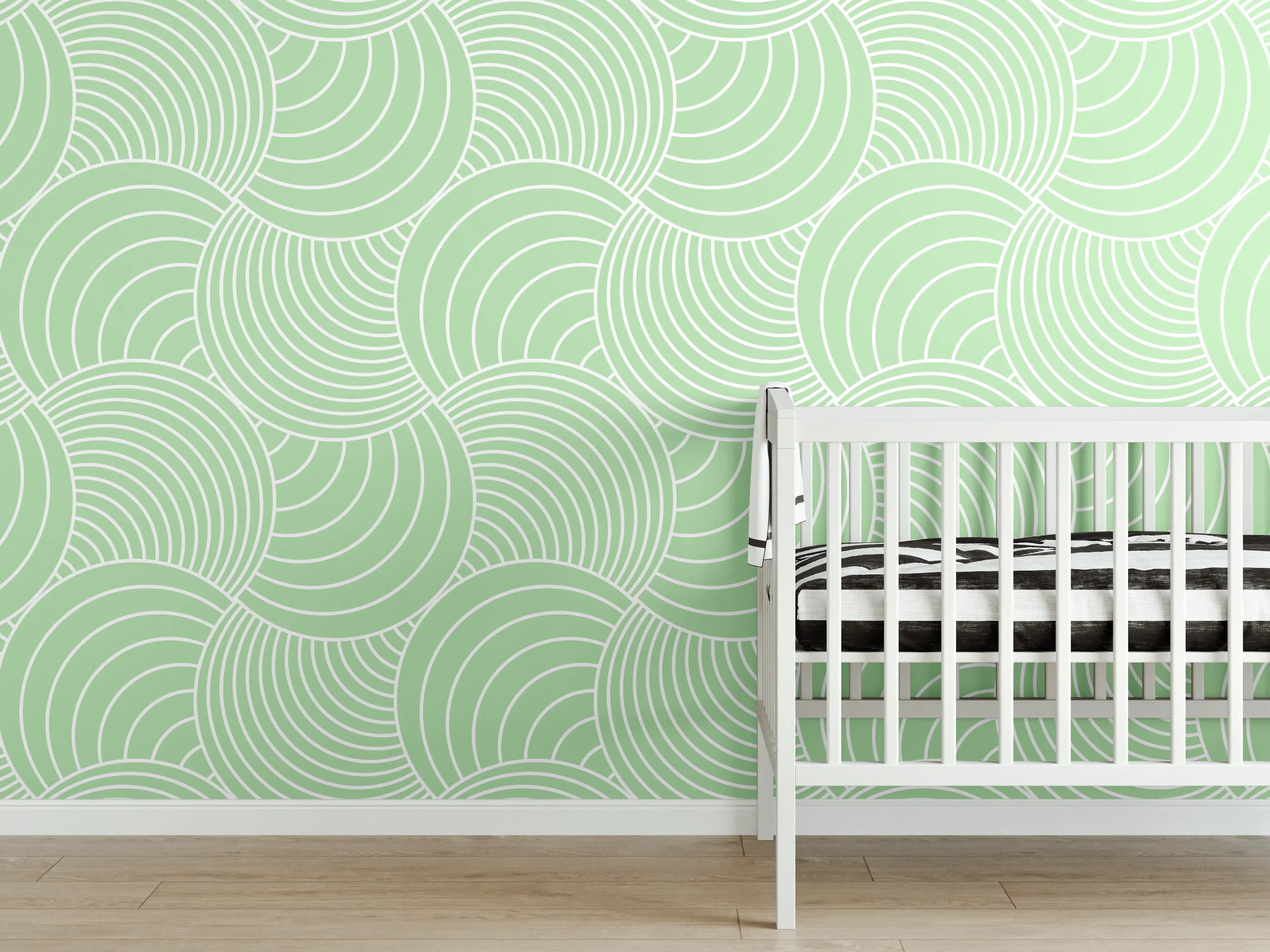 Babyzimmer Wandgestaltung - Helles Wellenmuster mit sanften Grüntönen