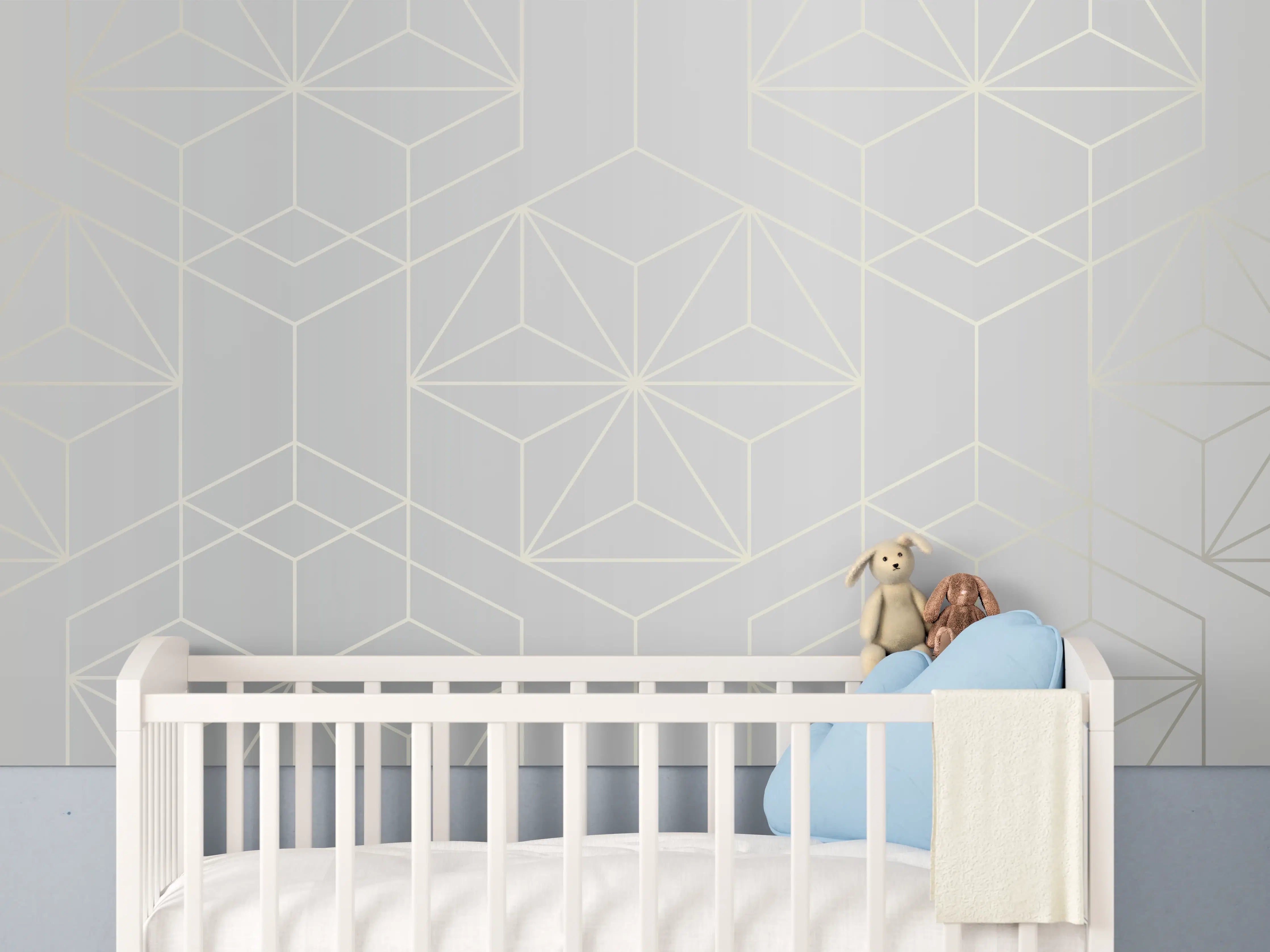 Babyzimmer Wandgestaltung - Helles geometrisches Muster in Grau und Beige