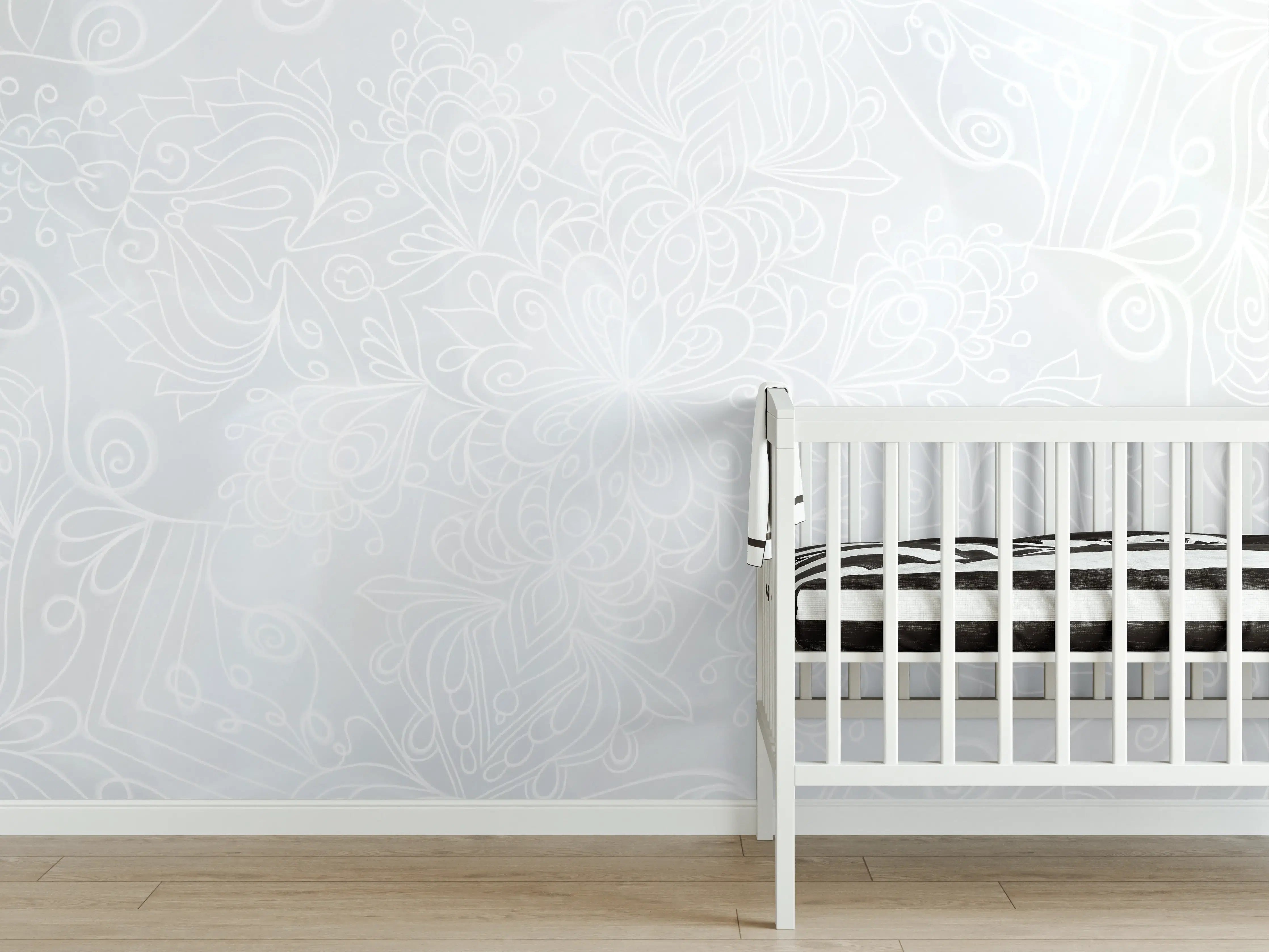 Babyzimmer Wandgestaltung - Helles, detailliertes Muster in Blau und Weiß