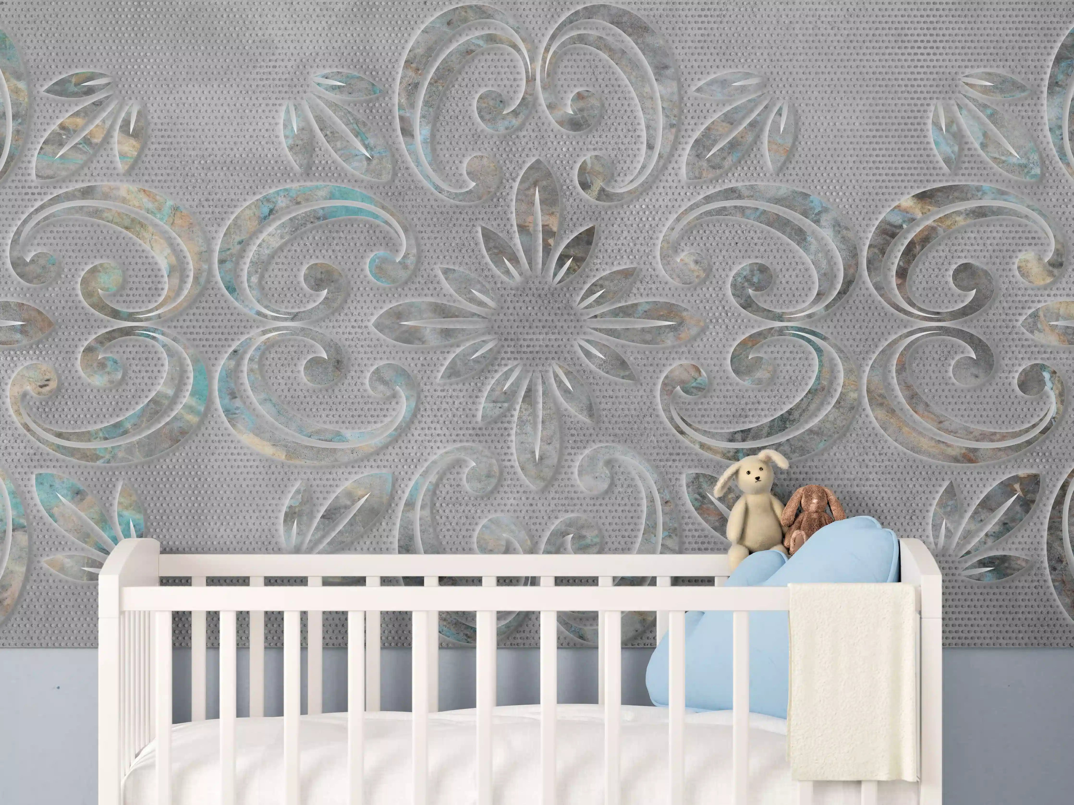 Babyzimmer Wandgestaltung - Helltürkisene, filigrane Mustervorlage