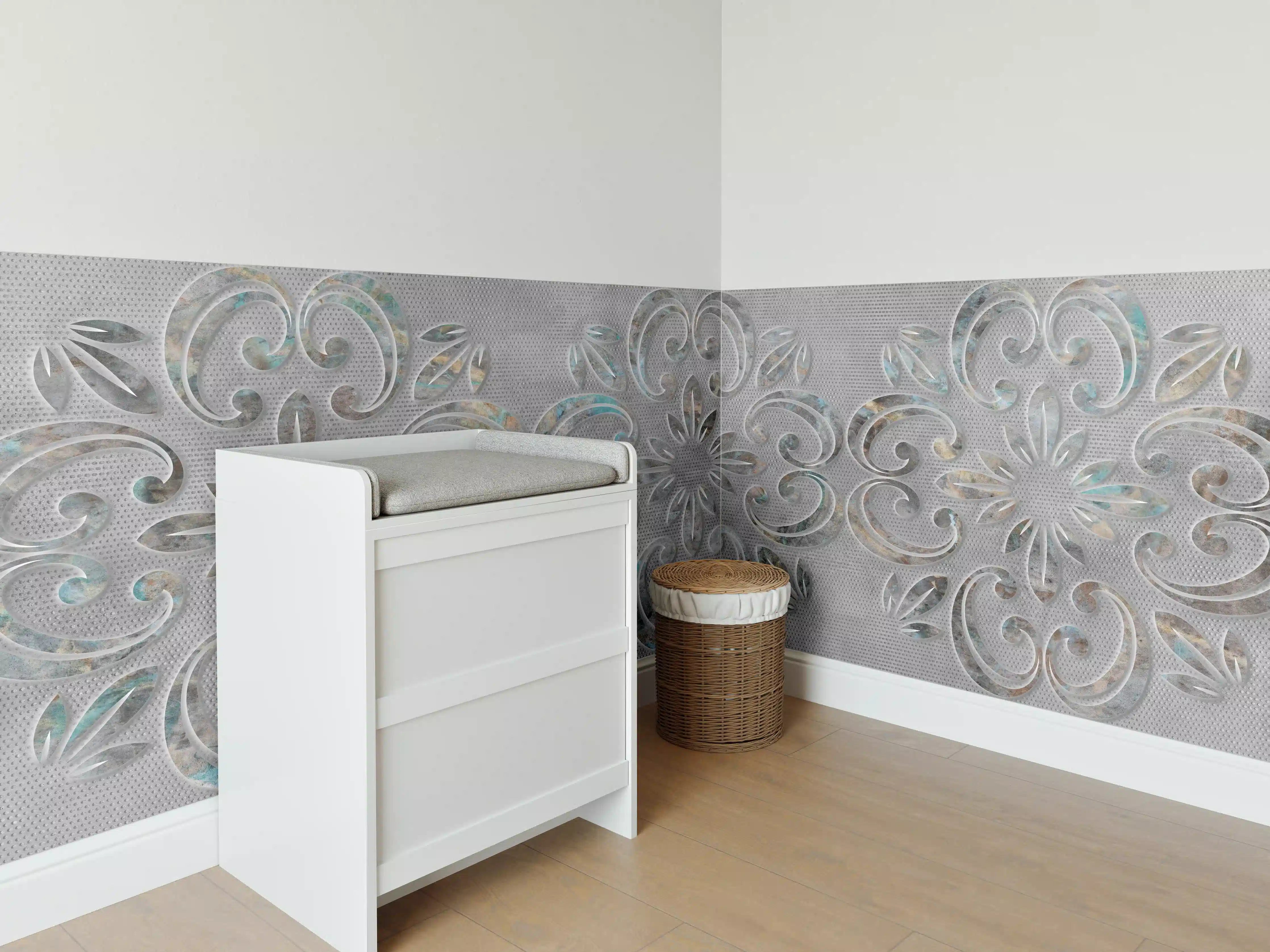 Babyzimmer Wandgestaltung - Helltürkisene, filigrane Mustervorlage