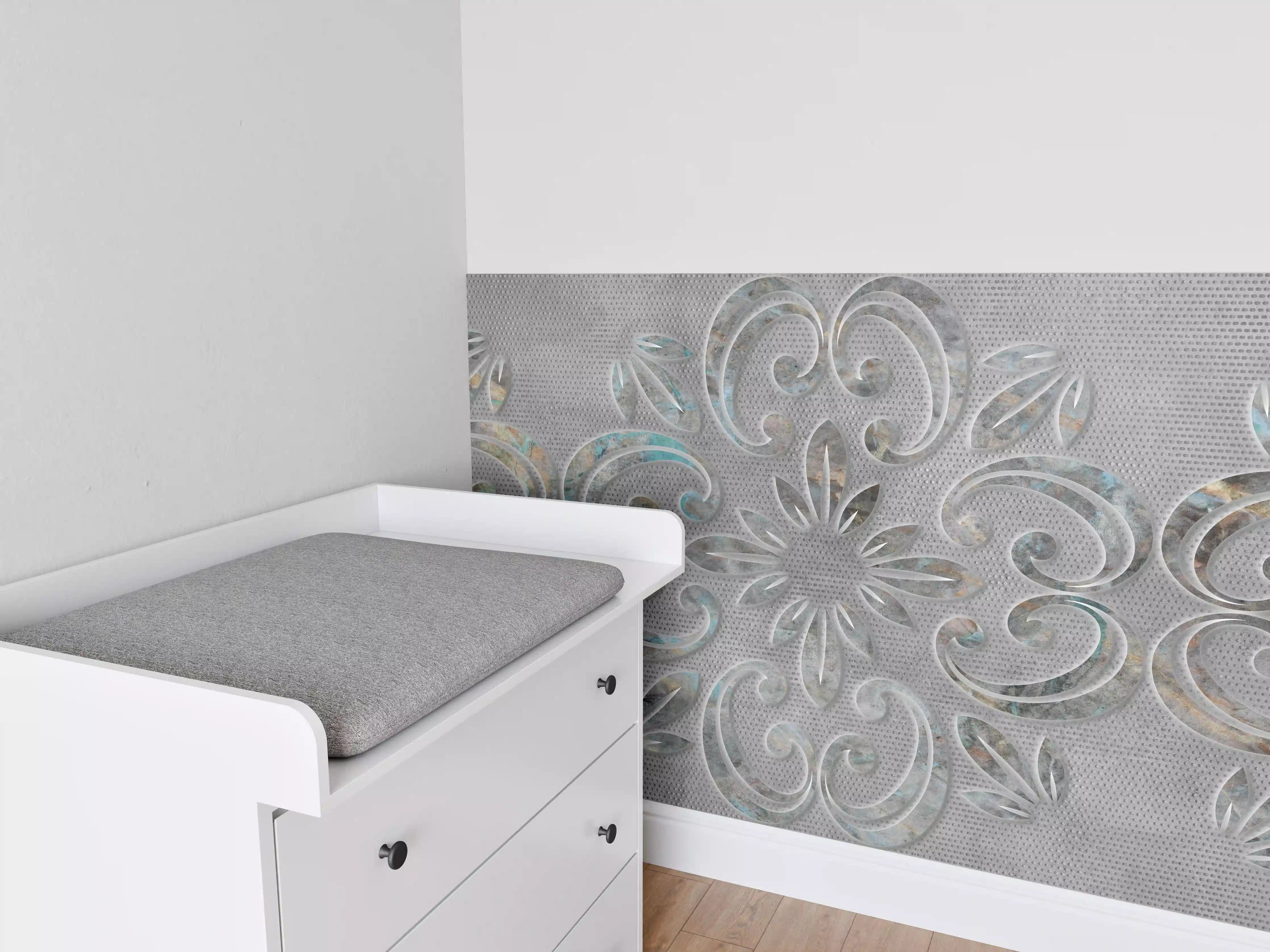 Babyzimmer Wandgestaltung - Helltürkisene, filigrane Mustervorlage