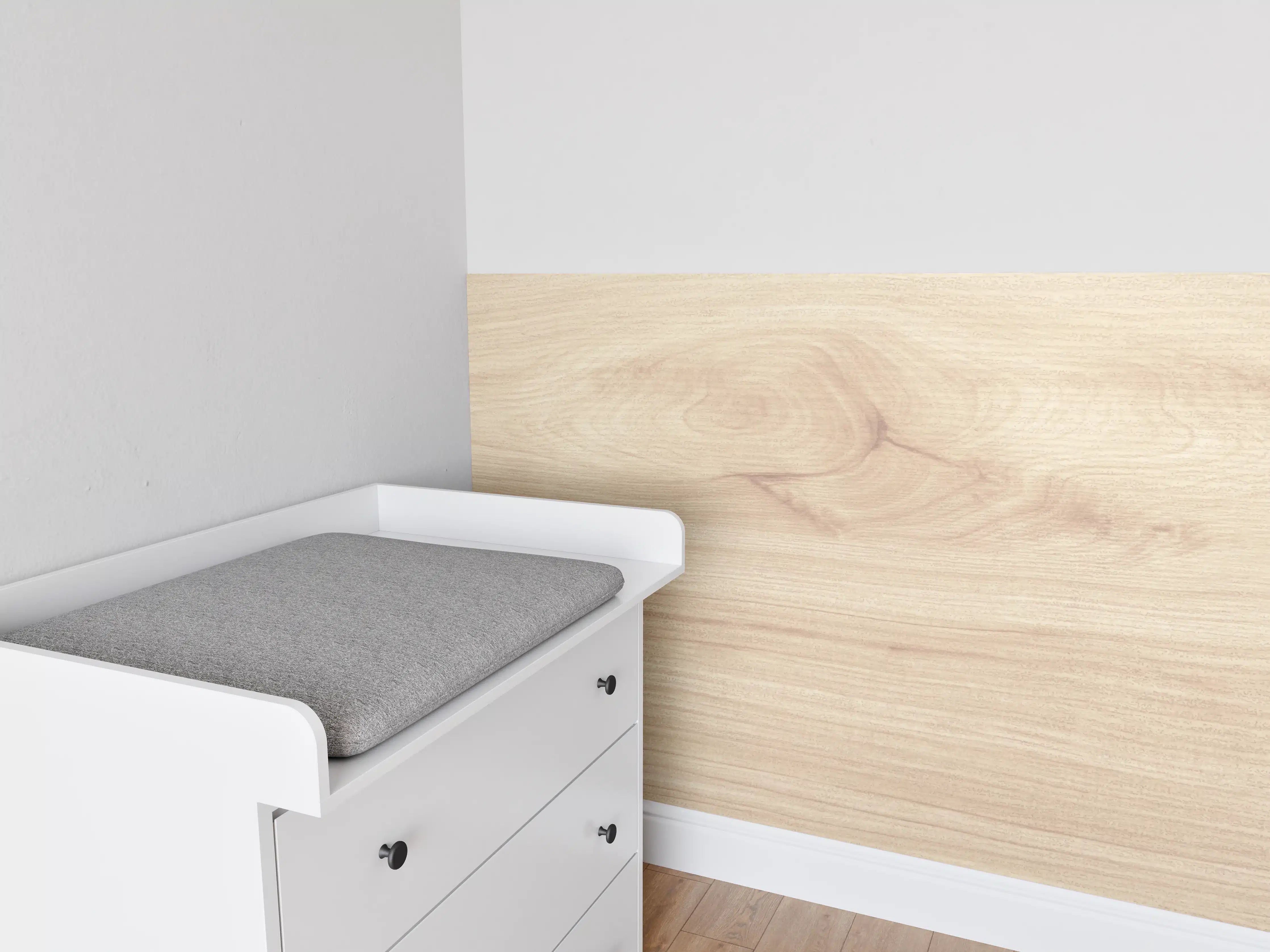 Babyzimmer Wandgestaltung - Hellweise Holzoptik mit feinen Maserungen