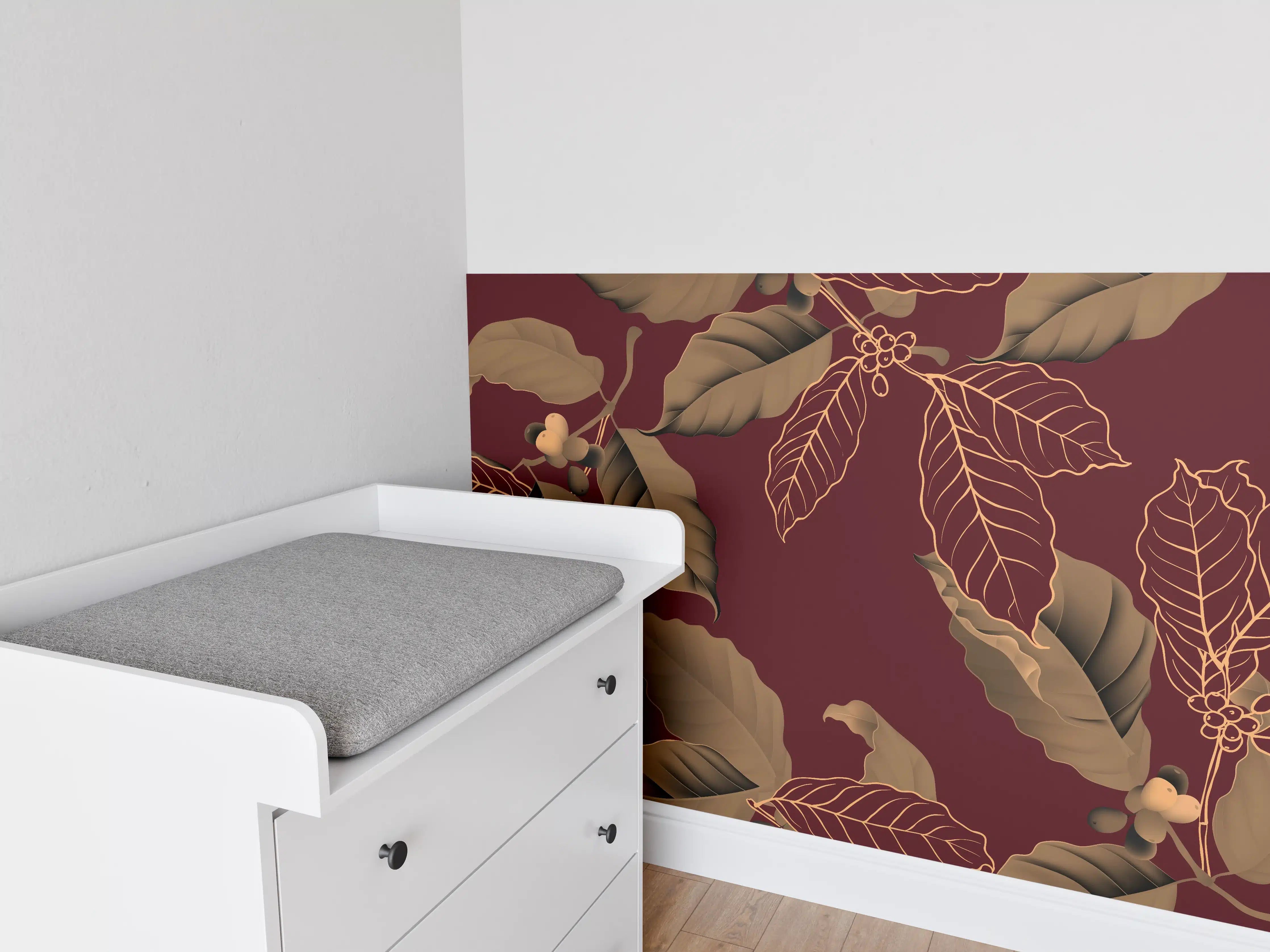 Babyzimmer Wandgestaltung - Herbstlaub Rot-Gold Muster
