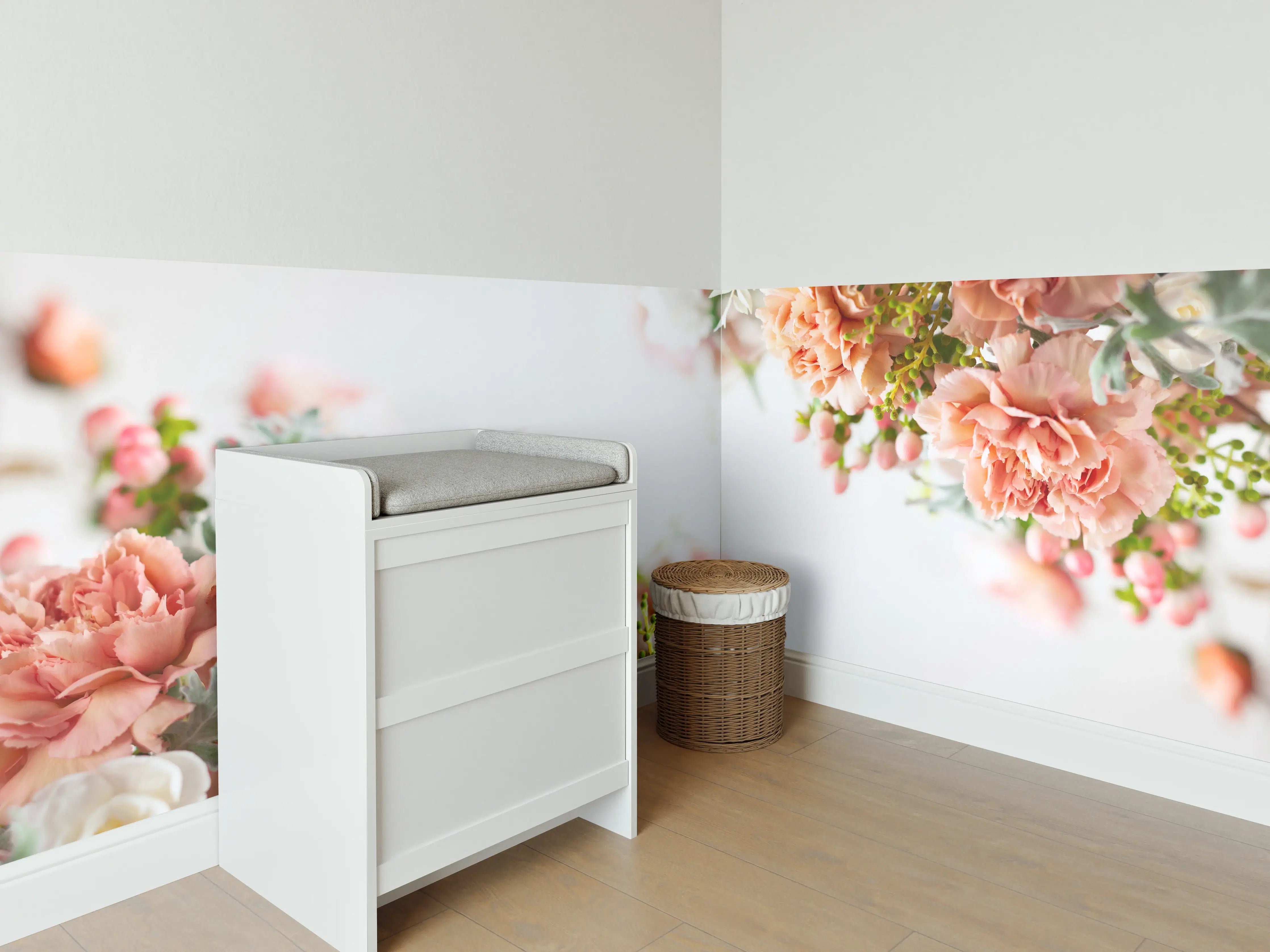 Babyzimmer Wandgestaltung - Herbstliche Blumenkomposition - Nahaufnahme