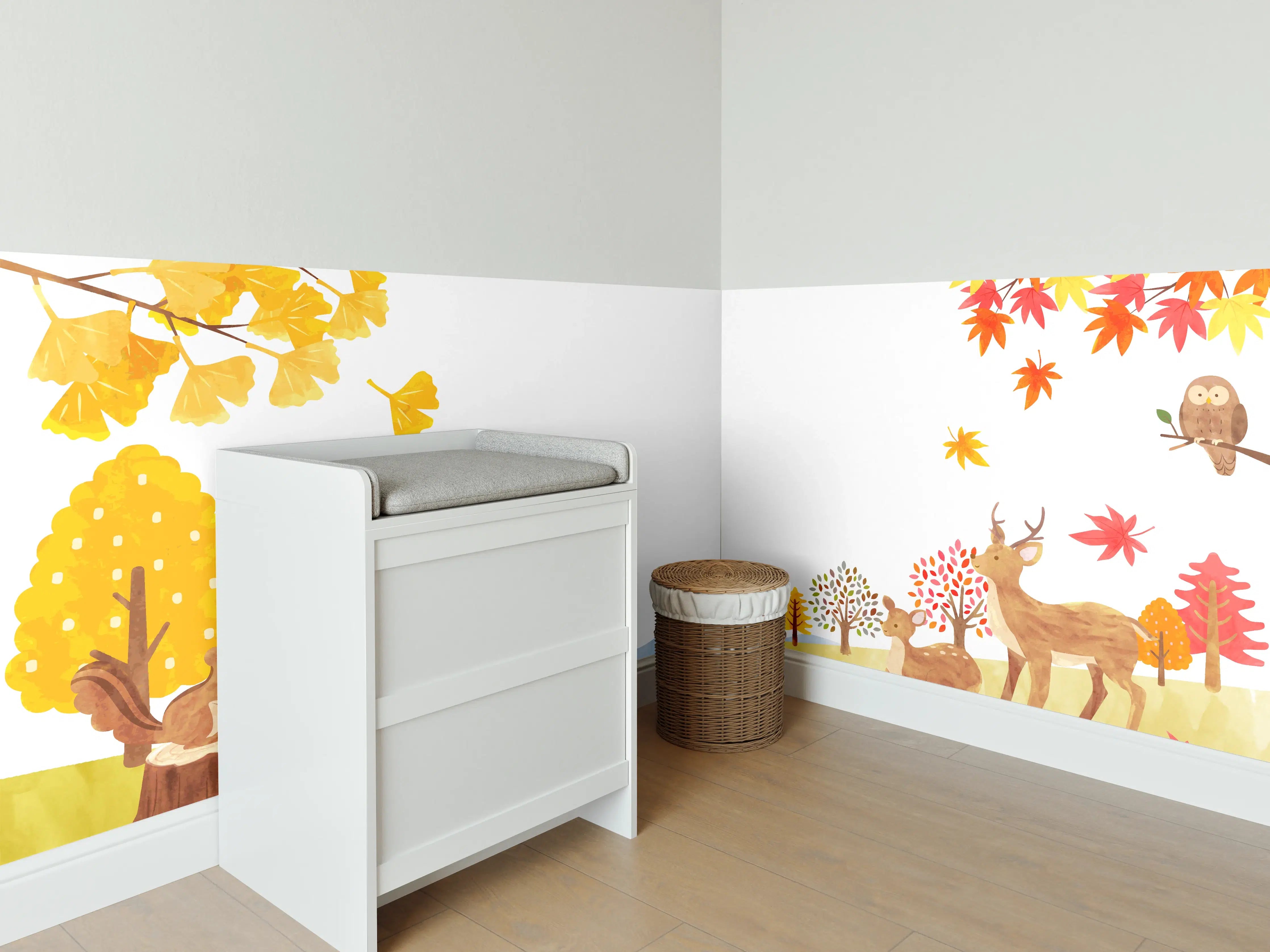 Babyzimmer Wandgestaltung - Herbstliche Tierillustration