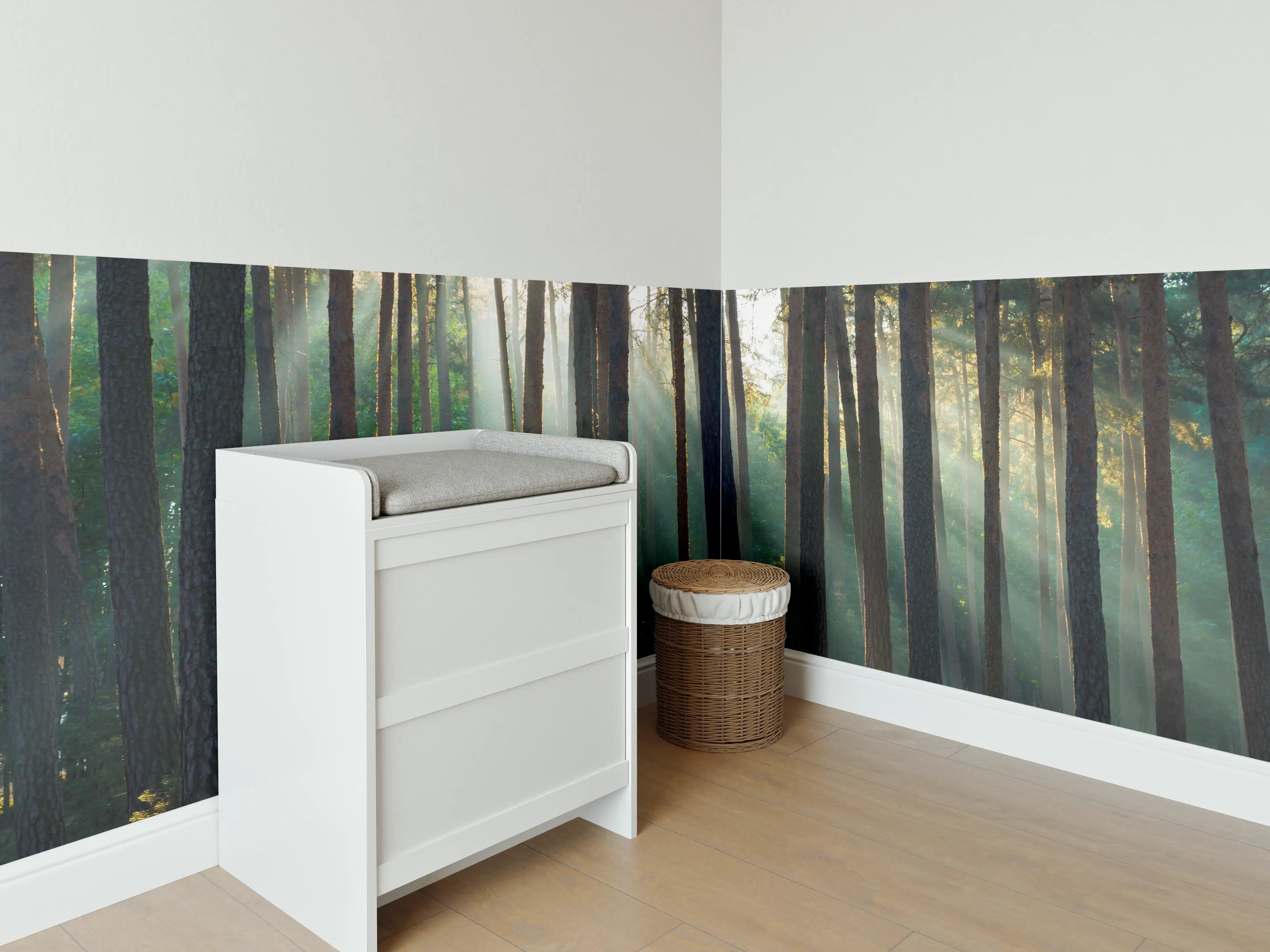 Babyzimmer Wandgestaltung - Herbstwald mit Sonnenstrahlen