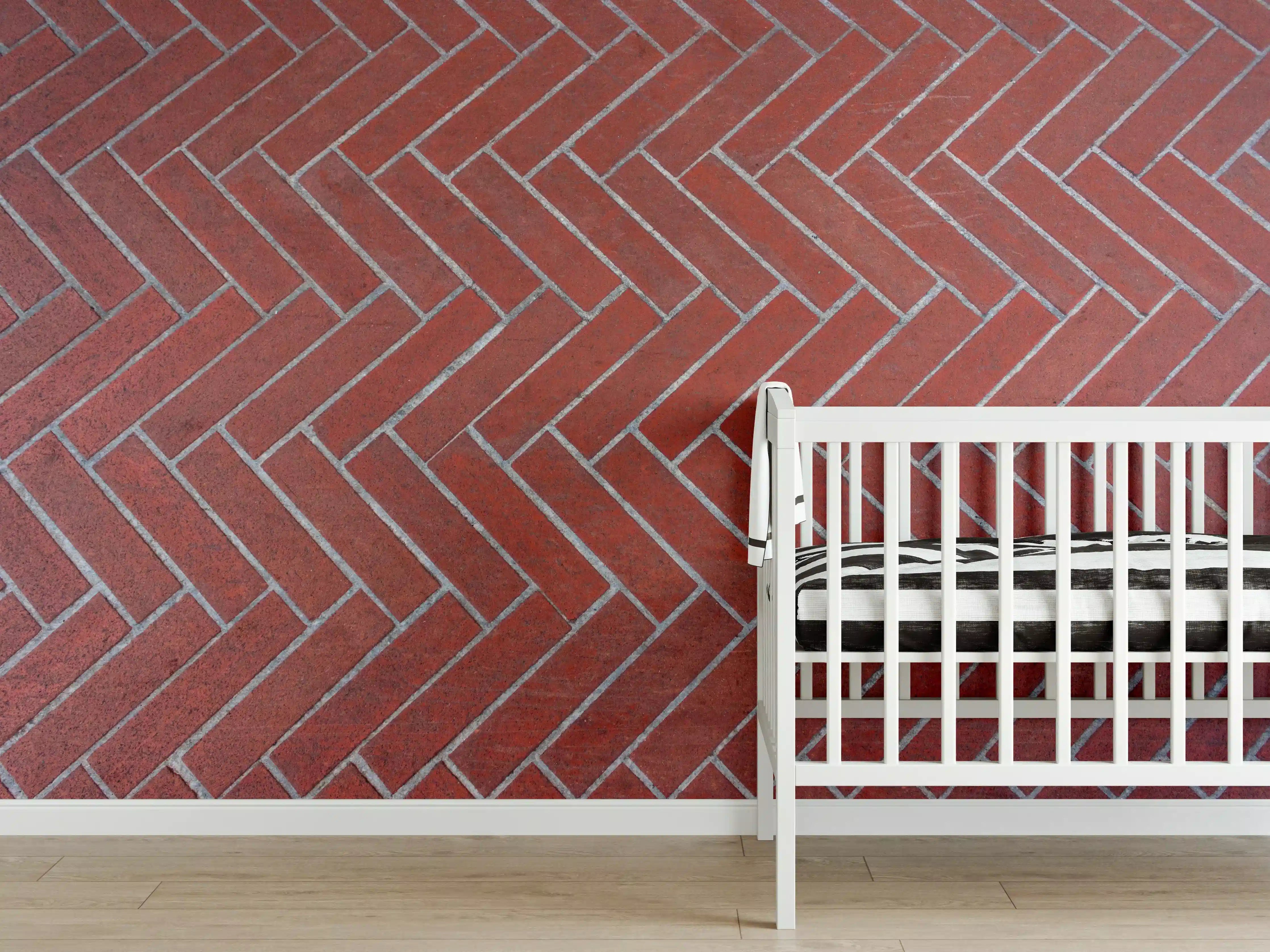 Babyzimmer Wandgestaltung - Herringbone Red Brick Pavers