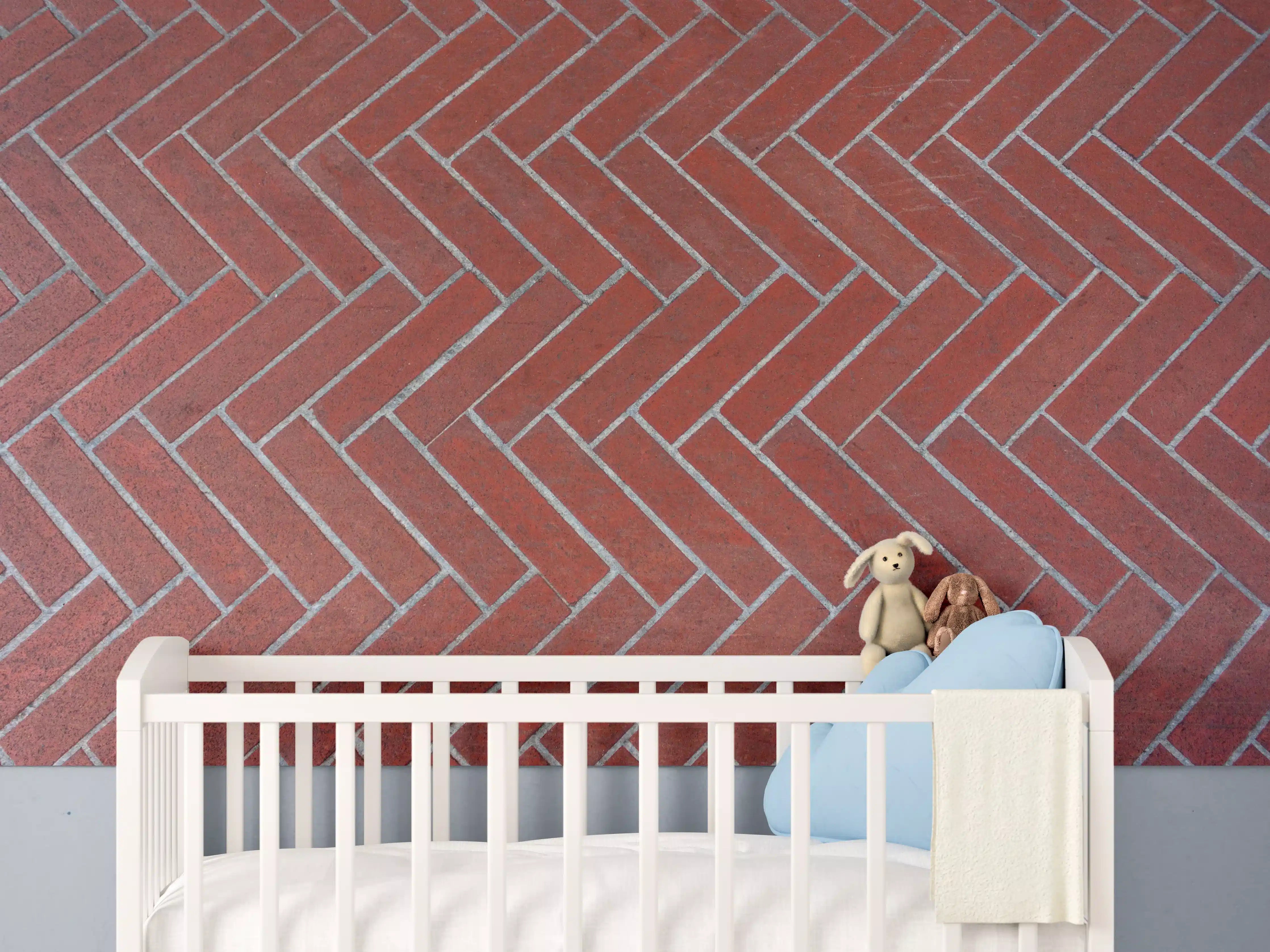 Babyzimmer Wandgestaltung - Herringbone Red Brick Pavers