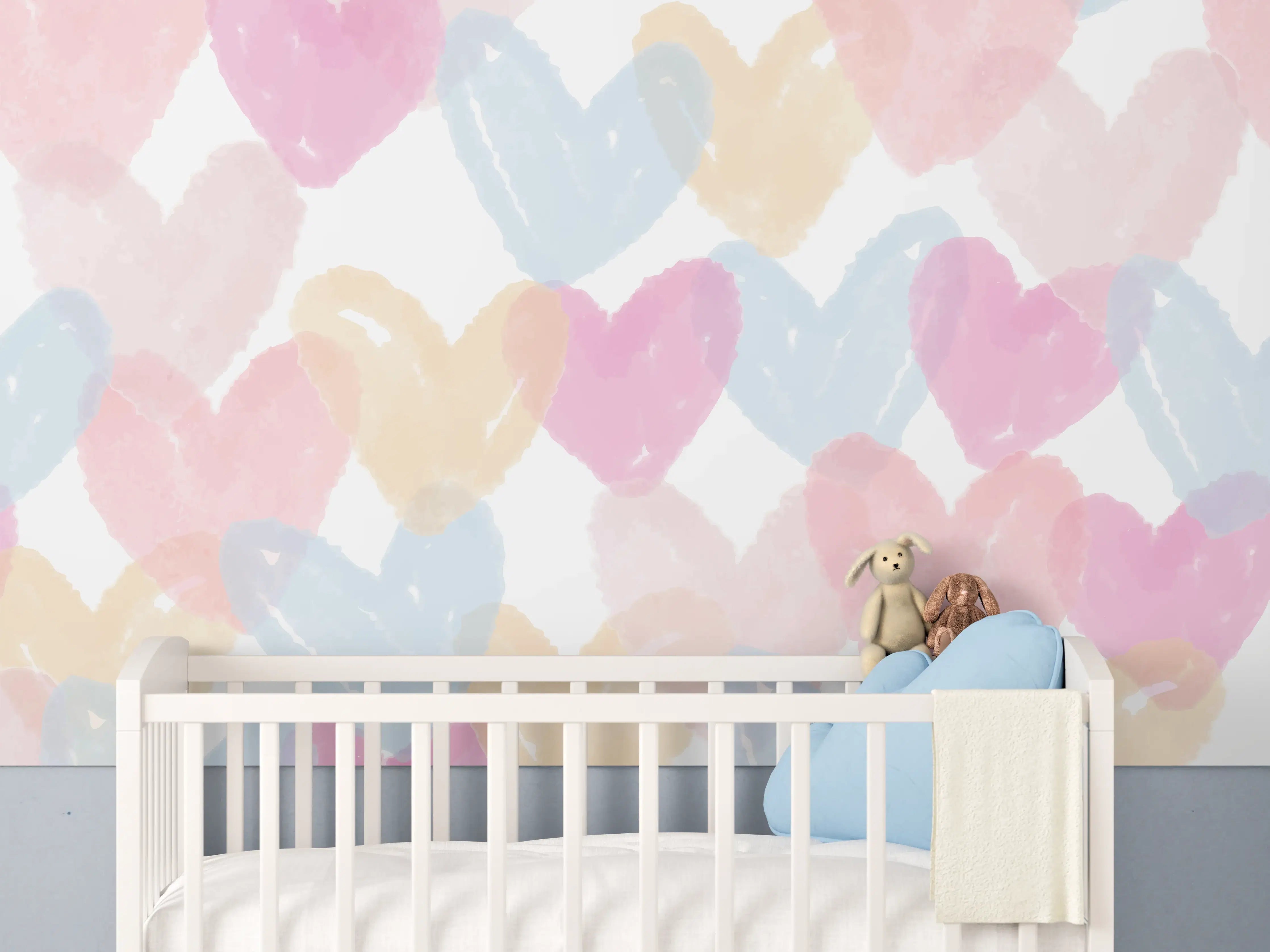 Babyzimmer Wandgestaltung - Herz-Muster Aquarell Pastell