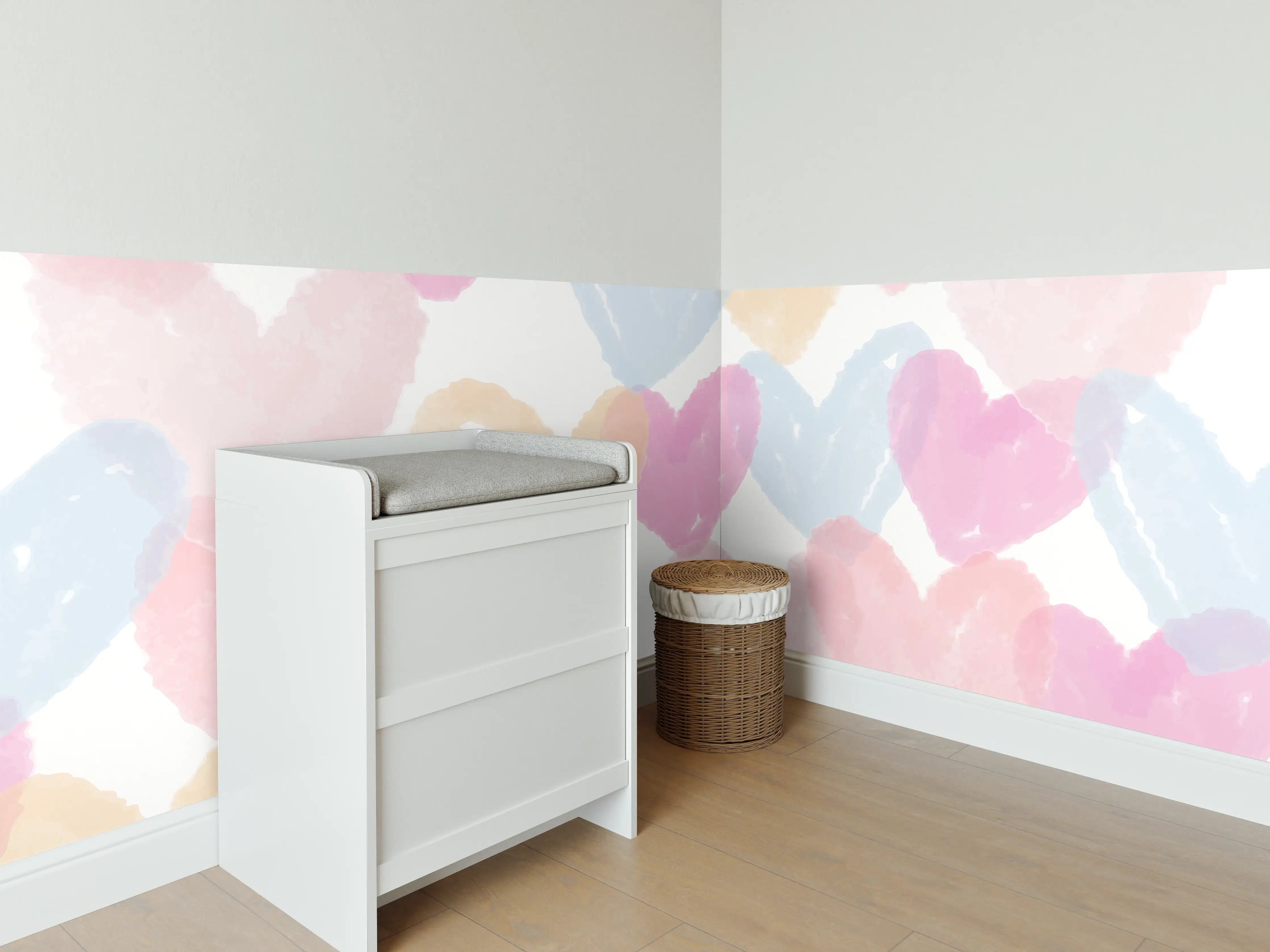 Babyzimmer Wandgestaltung - Herz-Muster Aquarell Pastell